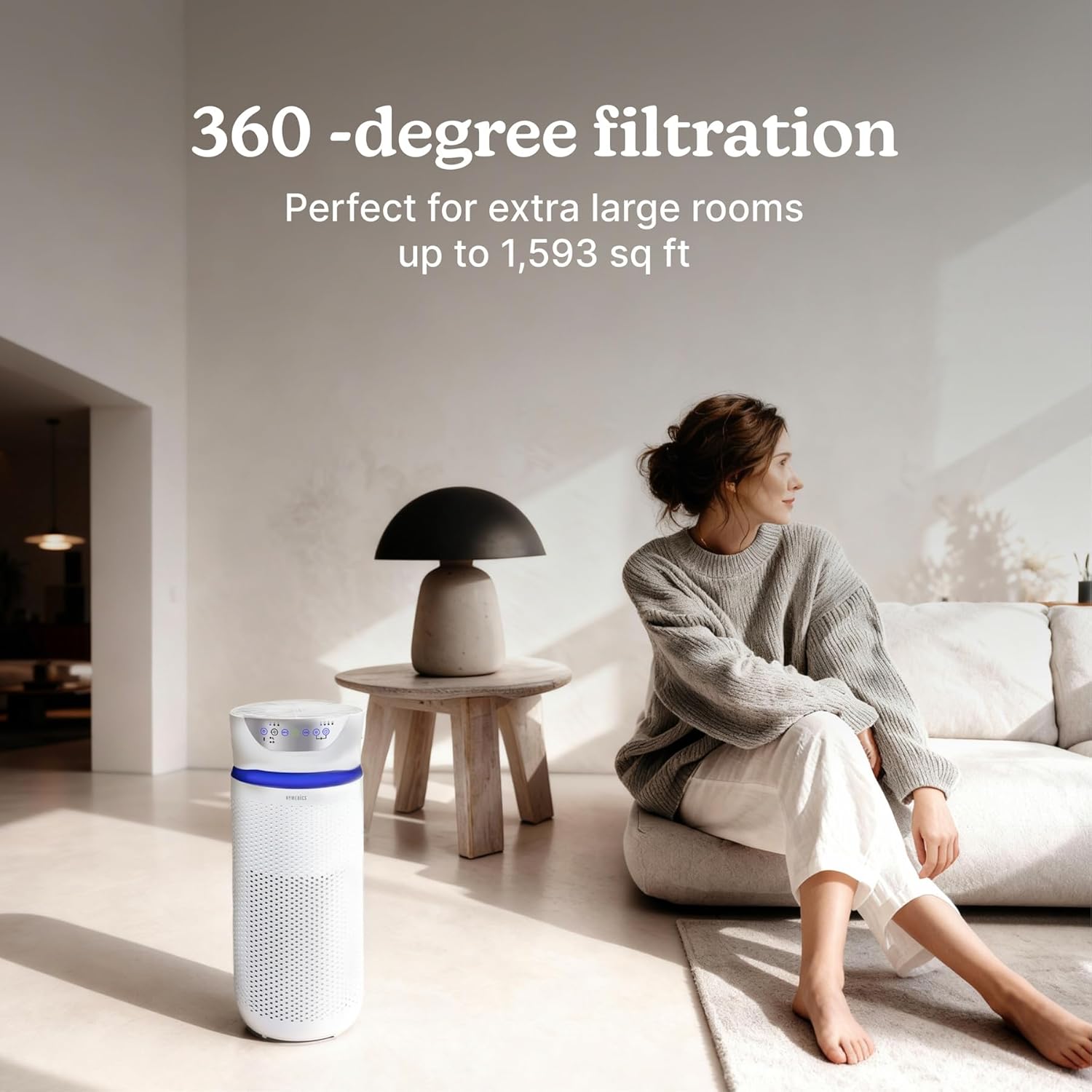 Homedics 5-in-1 UV-C Air Purifier - 360-Degree HEPA Filter for 1, 593 Sq Ft, Extra Large Air Purifiers for Bedroom and Home, Essential Oil Pads
