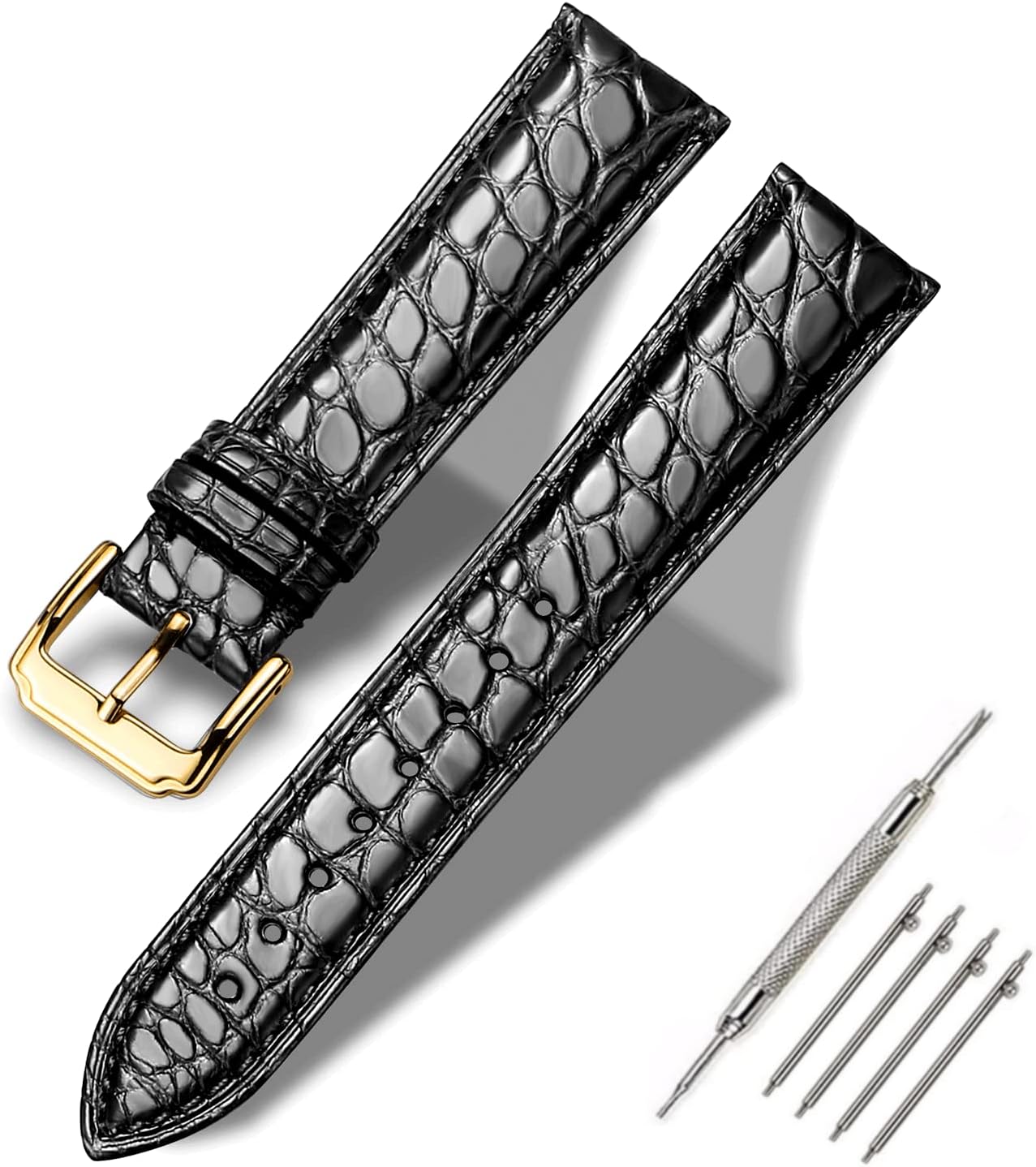 Moran Genuine Leather Watch Band 18mm 19mm 20mm 21mm 22mm 23mm 24mm Calf Grain Watch Strap for Men and Women 18mm Black-Silver Buckle