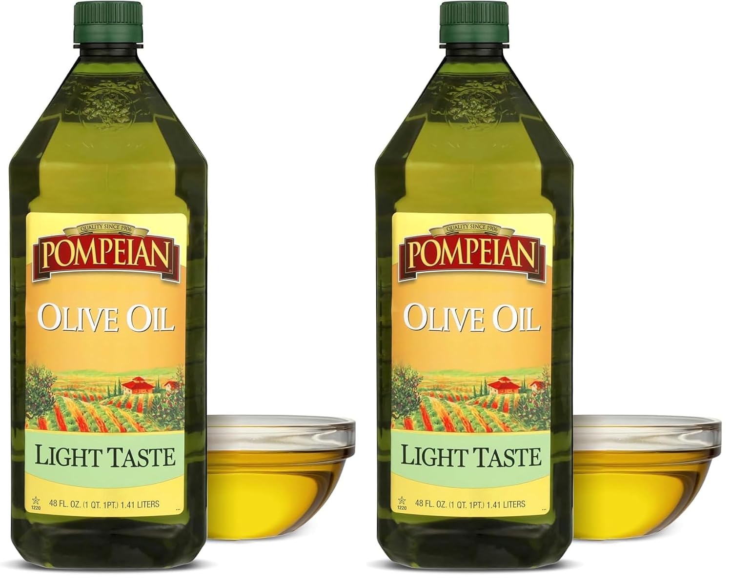Pompeian Light Taste Olive Oil - 48 fl oz | Olive Oil for High Heat Cooking - Light Flavor for Baking and Sauteing - High Smoke Point