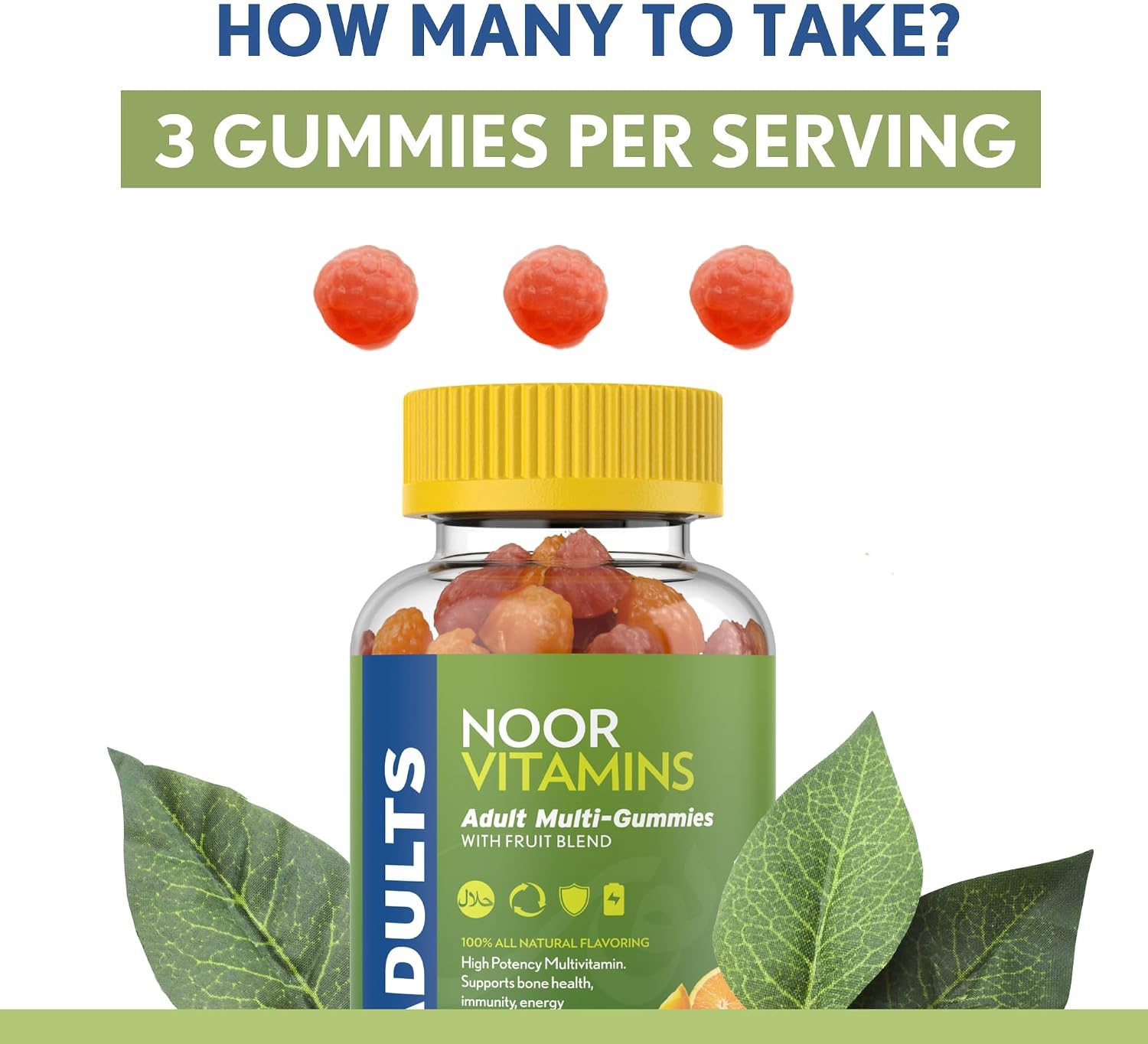 Noor Vitamins Halal Adult Multivitamin Gummy with Organic Fruit Blend for Men and Women; Non-GMO, Gluten Free, Gelatin Free Halal Vitamins - 90 Count