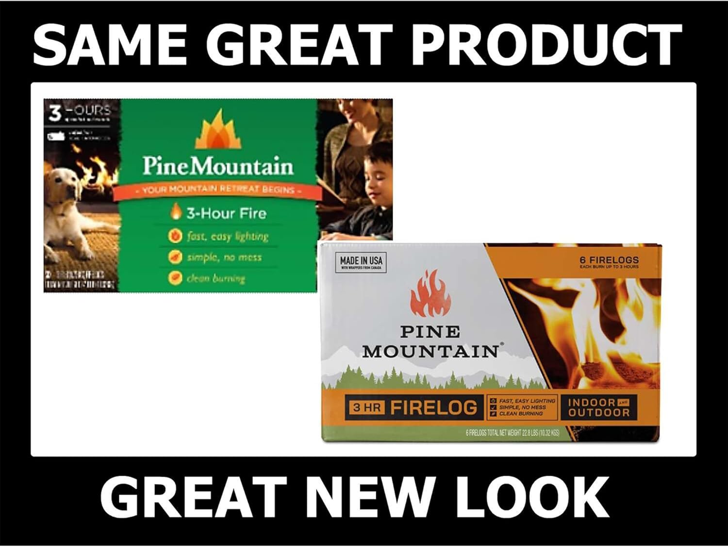Pine Mountain 100% Natural Classic Firelog, 3-Hour Burn Time, 6 Logs, Green