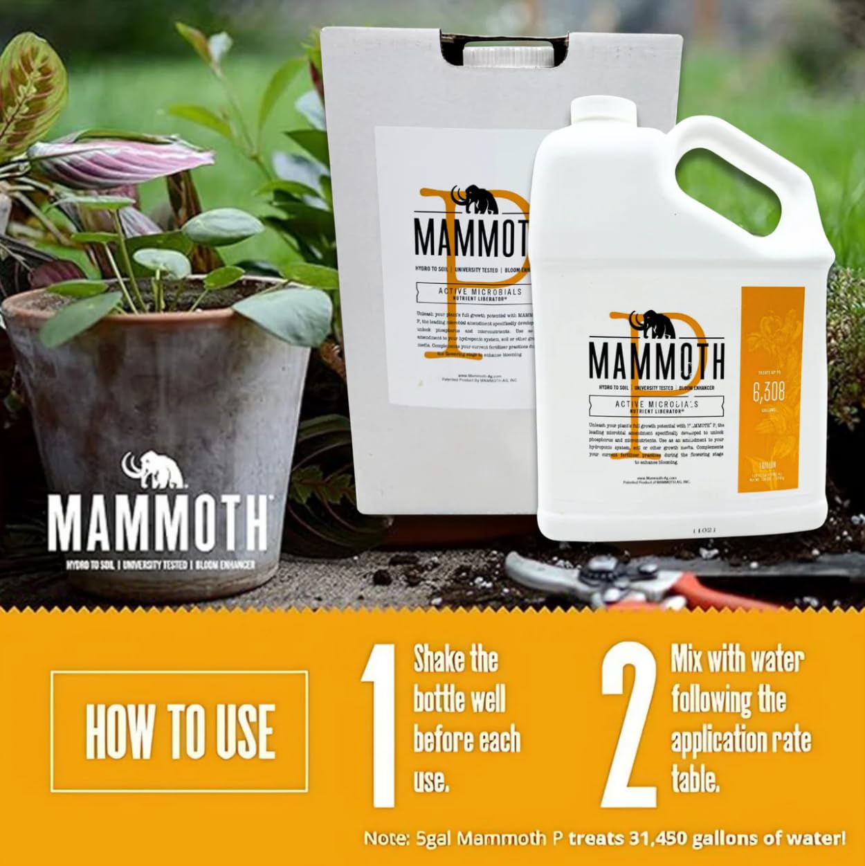 Mammoth Organic Bloom Booster | Mammoth P Organic Fertilizer Microbial Inoculant | 16% Proven Increase in Yield (250 ml)