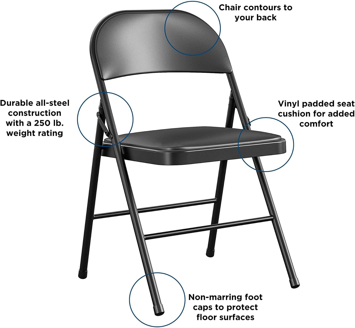 COSCO Vinyl Folding Chair, 4 Pack, Black