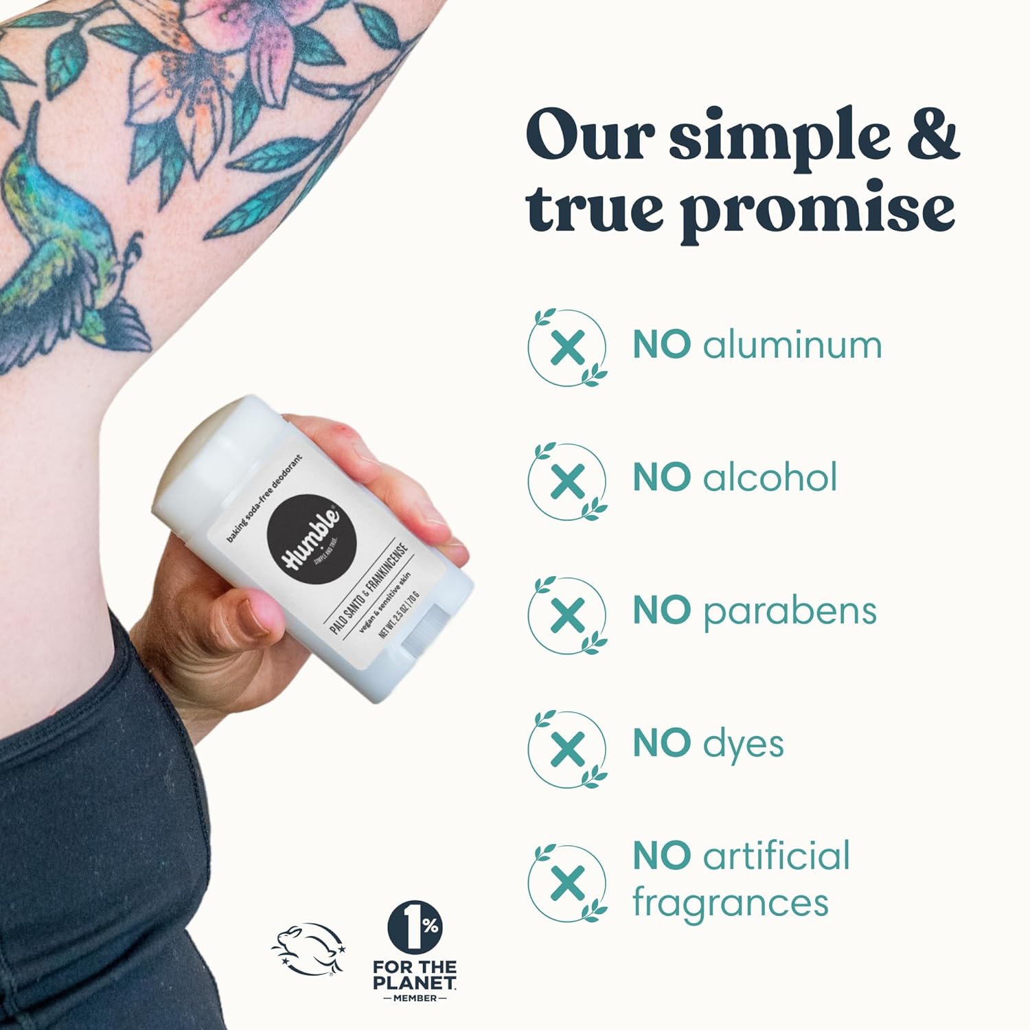 Humble Aluminum-Free Deodorant, Simply Unscented - 1 Pack | Baking Soda-Free, Clean, Fresh, Natural, Essential Oils, Sensitive Skin, Long-Lasting Odor Control, Cruelty-Free, Men & Women