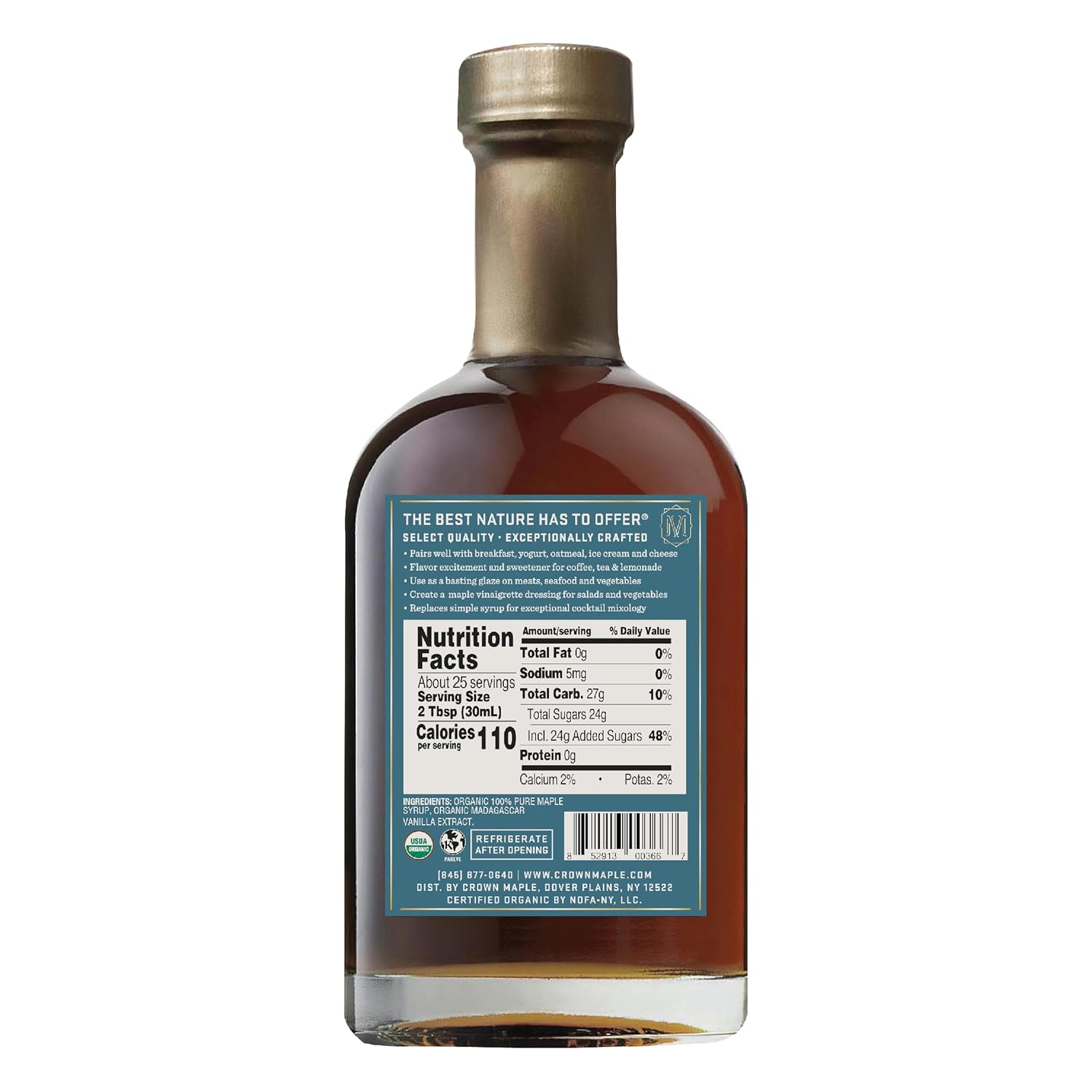 Crown Maple Organic Madagascar Vanilla Maple Syrup, Real Vanilla Bean, Pancakes, Baking, Cocktails & Brunch, 12.7 Fl Oz