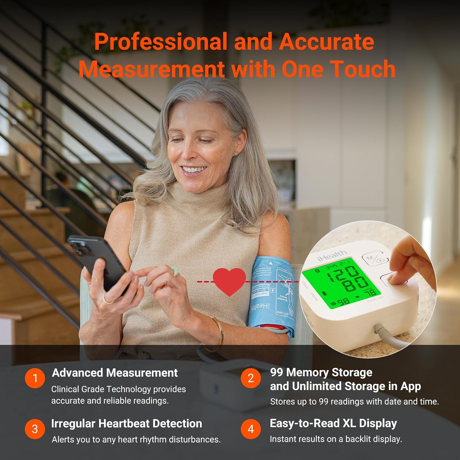 iHealth Track Smart Upper Arm Blood Pressure Monitor with Wide-Range Cuff | Bluetooth BP monitor for standard to large adult arms