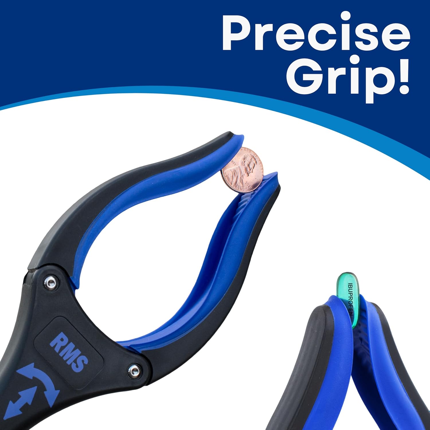 RMS 34 Inch Extra Long Reacher Grabber - Foldable with Rotating Jaw (Blue)