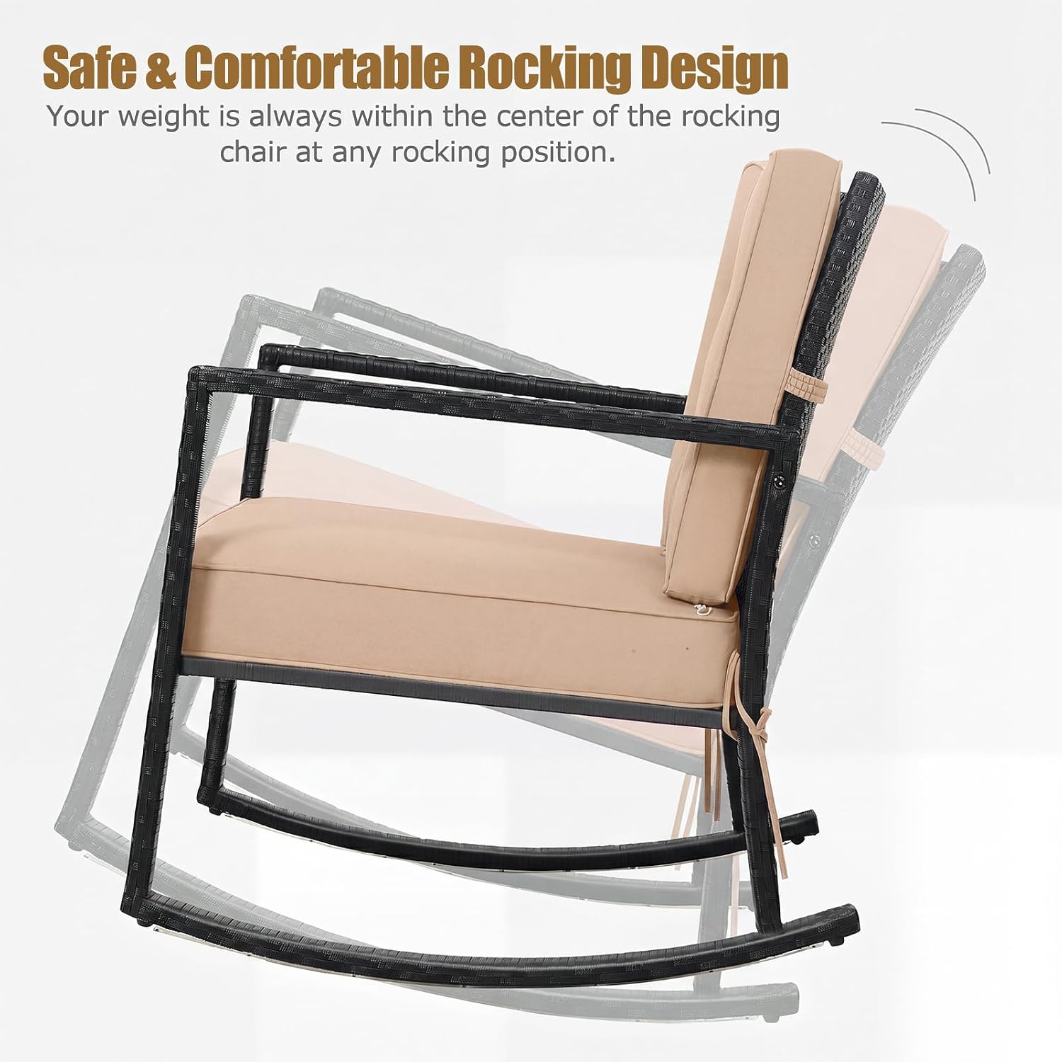 Tangkula Wicker Rocking Chair, Outdoor Glider Rattan Rocker Chair with Heavy-Duty Steel Frame
