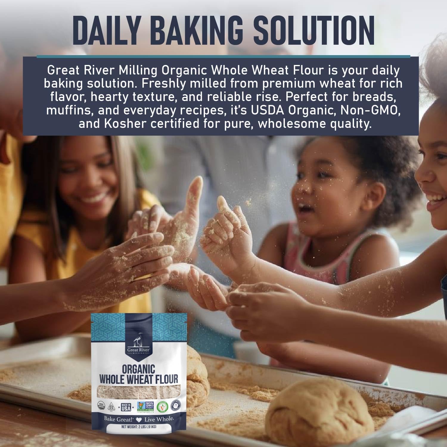 Great River Milling Organic Whole Wheat Flour, High Protein, 25 lb