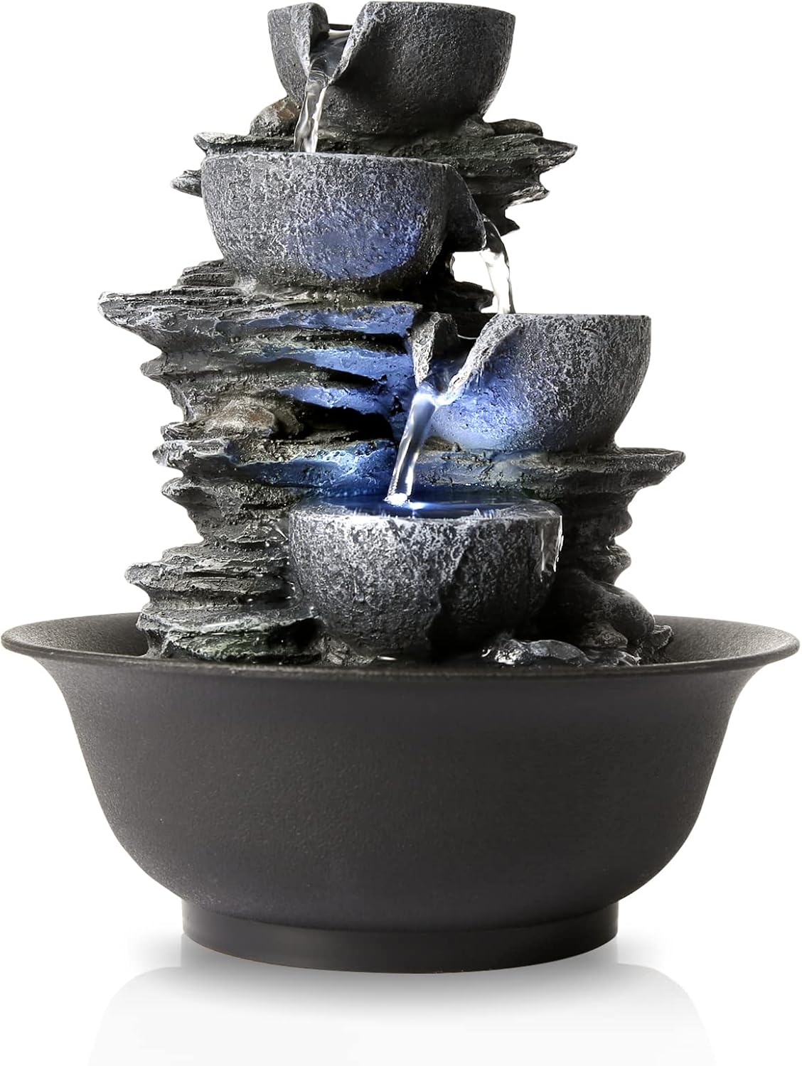 WICHEMI Indoor Water Fountain Tabletop Fountain Stacked Rock with LED Light | Relaxing Water Feature, Meditation Fountain, Soothing Sound, Stress Relief, For Home Office Bedroom Decor, 7.8"x7.8"x7.9"