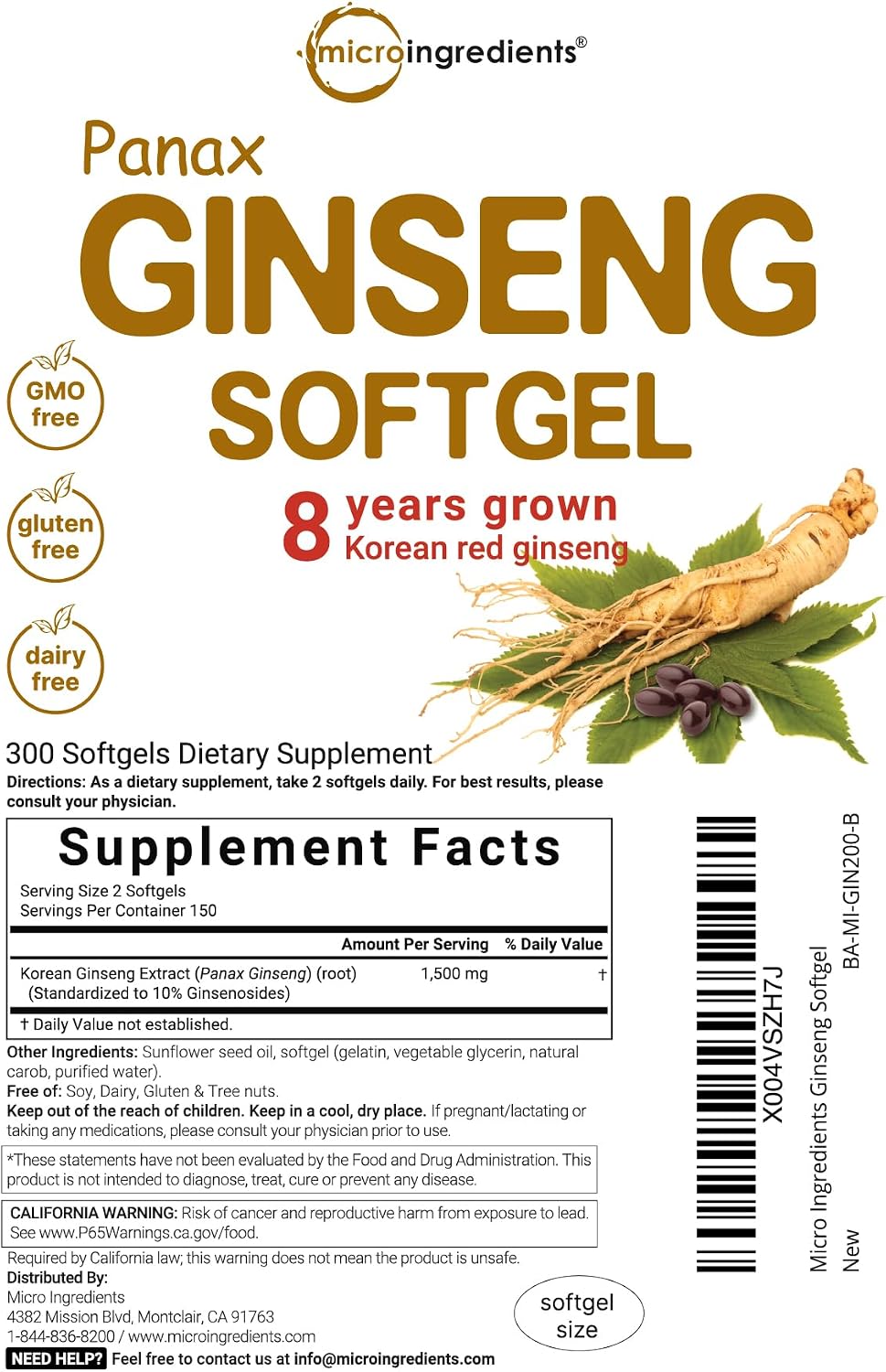 Micro Ingredients Red Panax Ginseng Supplement 300 Softgels | High Potency Korean Ginseng Root Extract| Supports Energy & Immune Health | Non-GMO*