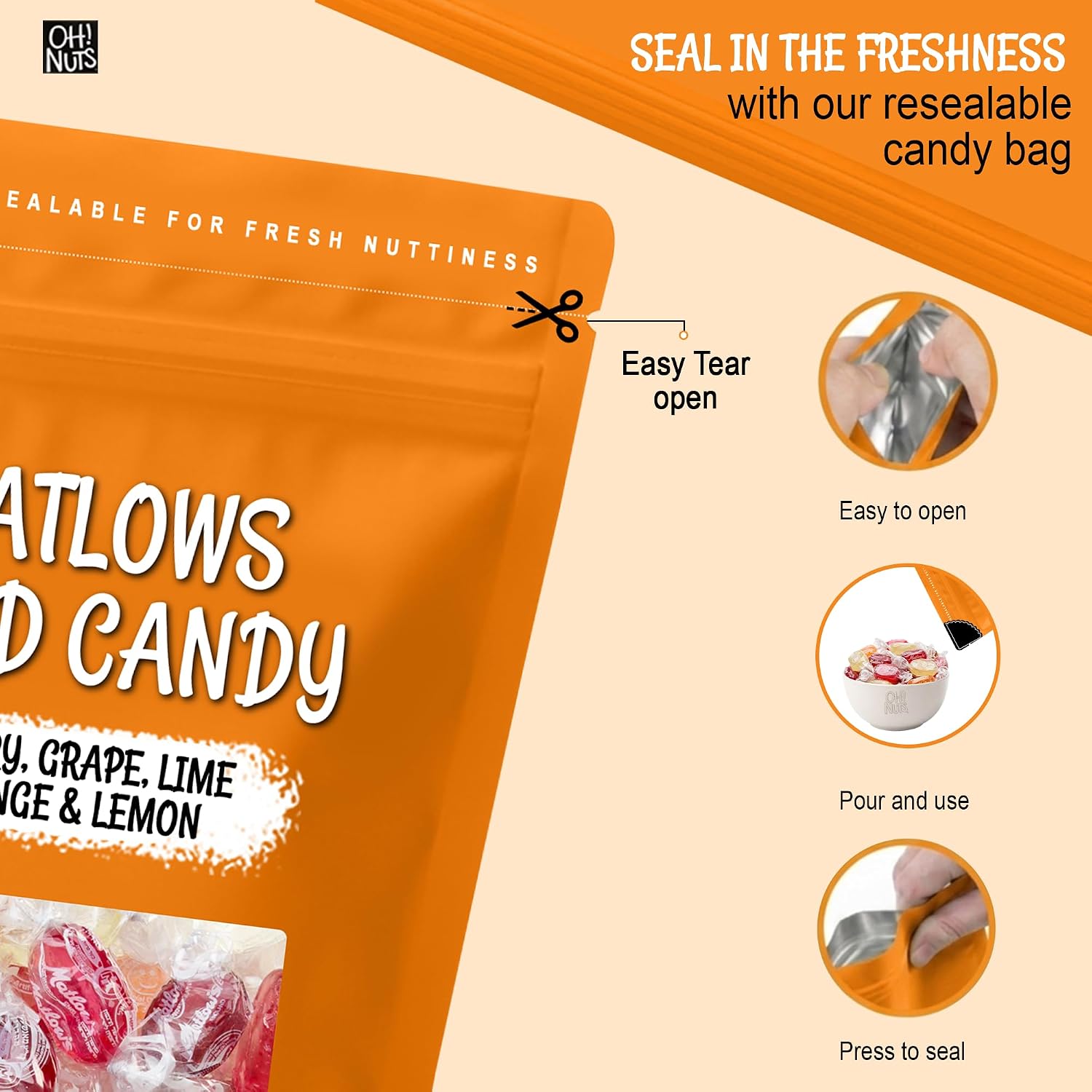 Oh! Nuts Hard Candy Mints Bulk, Individually Wrapped Mint Candy 2 LB | Hard Candy Individually Wrapped - Bulk Candy Individually Wrapped, Crystal Candy Mints, Kosher Certified, 2 LB Bag