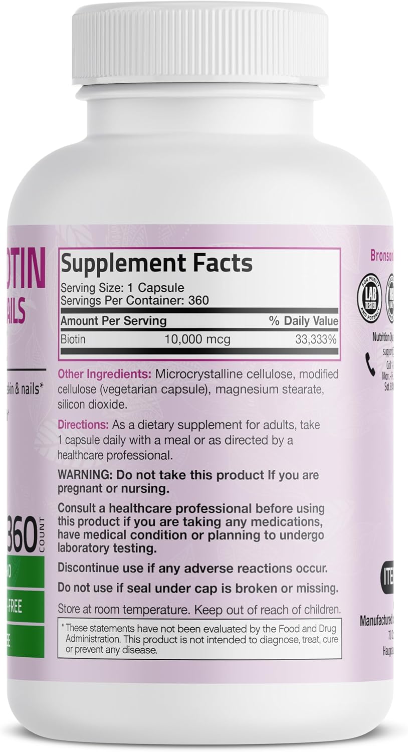 Bronson Ultra Biotin 10,000 Mcg Hair Skin and Nails Supplement, Non-GMO, 120 Vegetarian Capsules