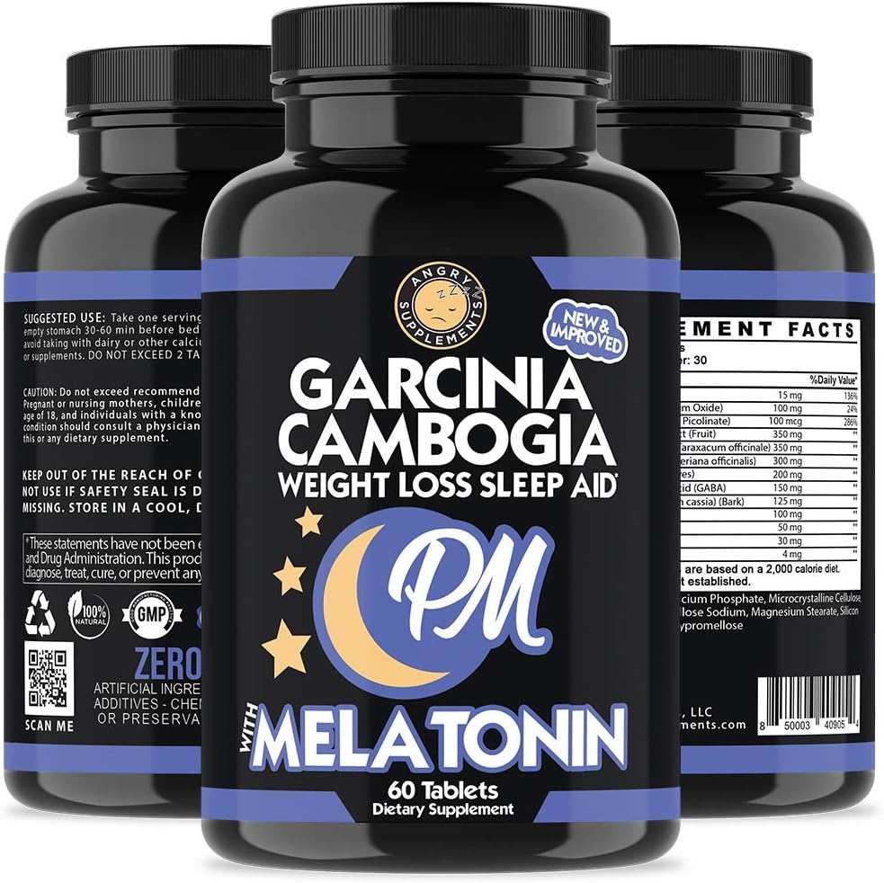 Garcinia Cambogia PM Weight Loss Sleep, All Natural Supplement w/Valerian Root & Melatonin to Help Burn Fat Overnight, Night Time Appetite Suppressant