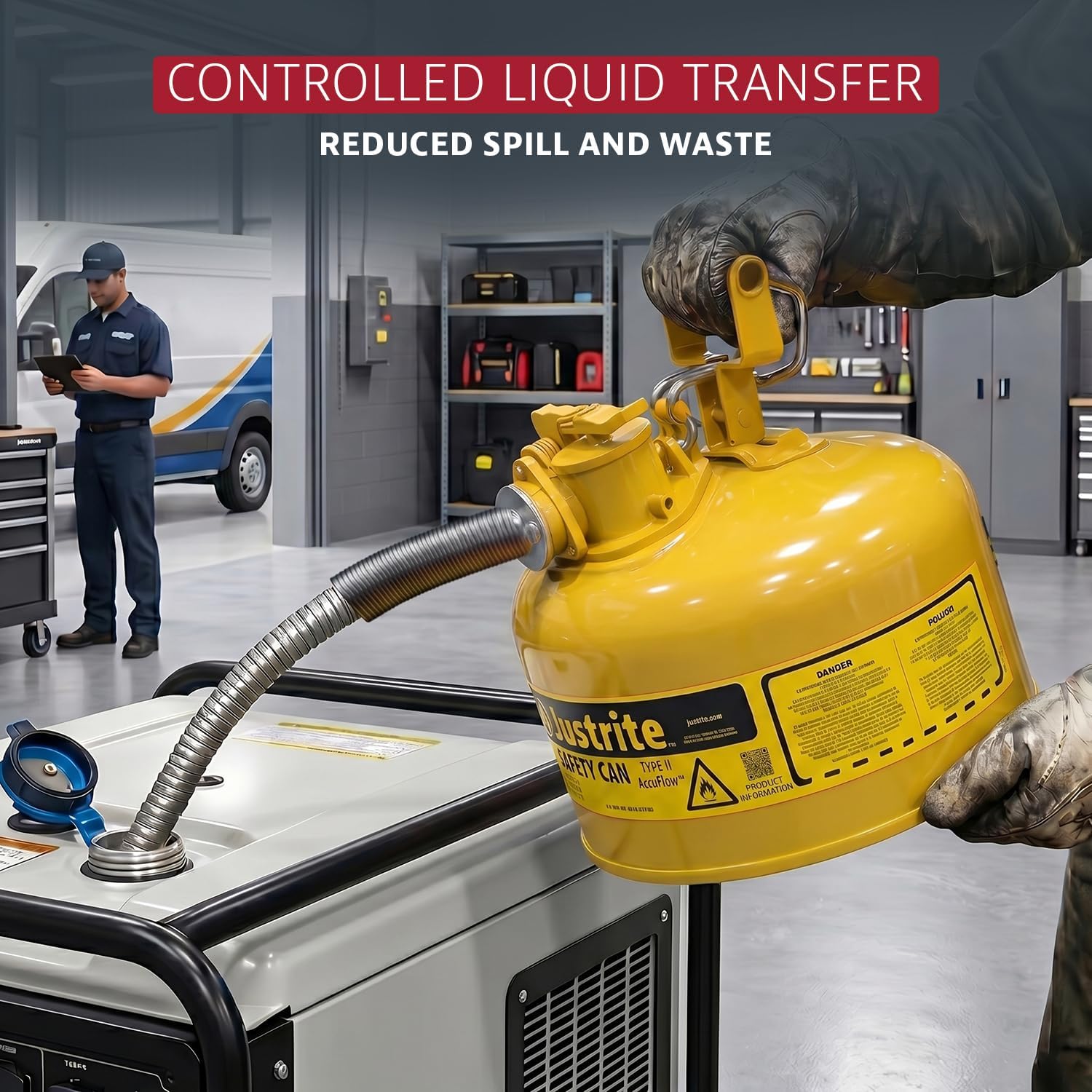 Justrite Type II Diesel Fuel Can, Yellow Galvanized Steel, FM Approved | Flammable Liquid Storage Can with Controlled Pouring, 2 Gallon Capacity