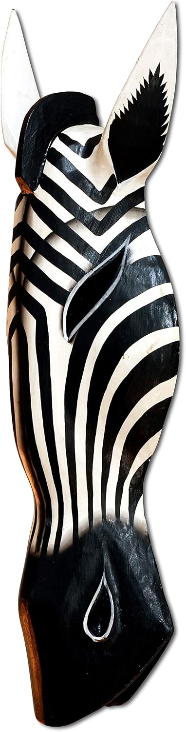 G6 COLLECTION Wooden Tribal Zebra Mask Black White Stripe Hand Carved Wall Plaque Hanging Home Decor Accent Art Unique Sculpture Decoration Handmade Handcrafted Decorative Zebra Black White (20" Tall)
