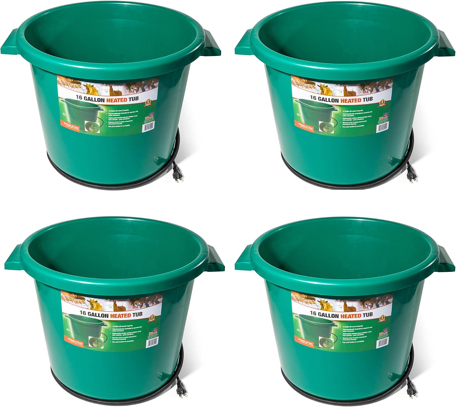 Farm Innovators Heated Water Bucket, 200W Heating Power - 16 Gallon Plastic Bucket with Replaceable Heating Element for Livestock Watering & Feeding | Thermostatically controlled to operate only when necessary, large 16-gallon capacity, anti-chew cord