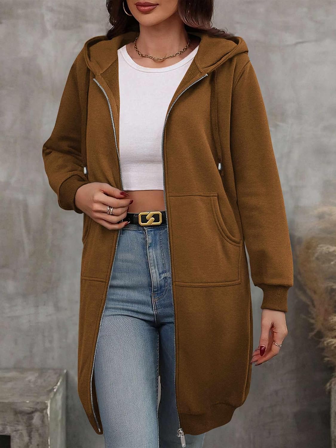 ELESOL Women Casual Zip up Fleece Hoodies Tunic Sweatshirt Long Jacket