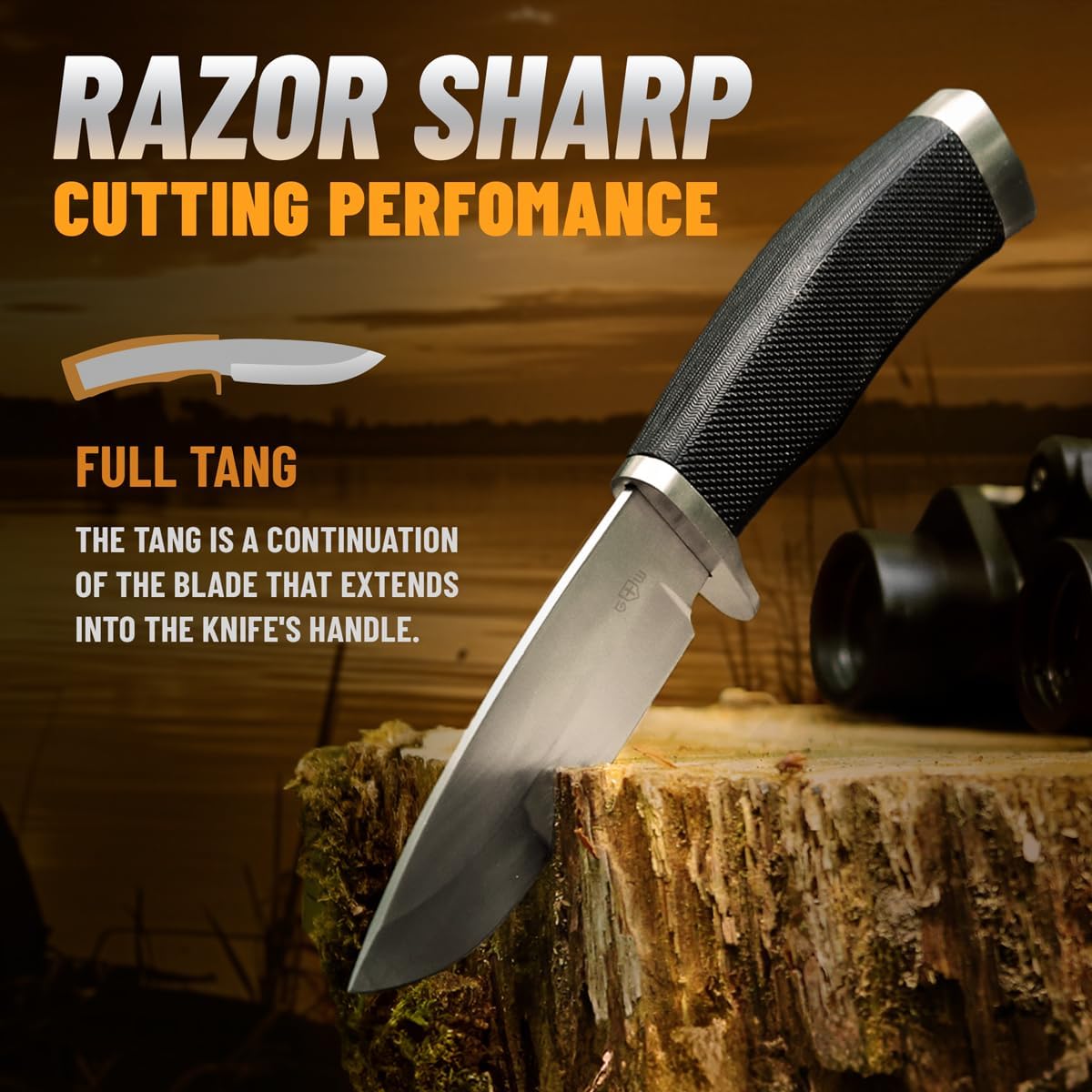 Hunting Knife with Sheath Survival Knives for Men - Best Tactical Camping Hunting Hiking Knife - Bushcraft Field Gear Accessories Tool - Fixed Blade