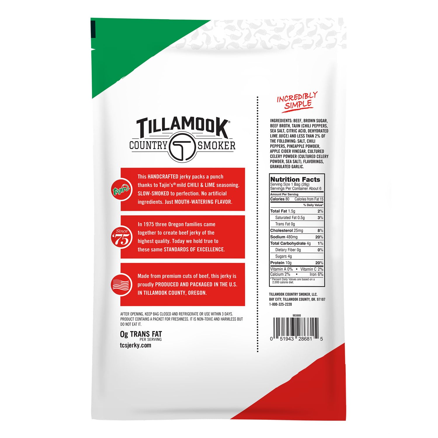 Tillamook Country Smoker Real Hardwood Smoked Beef Jerky, Teriyaki, 10 Ounce
