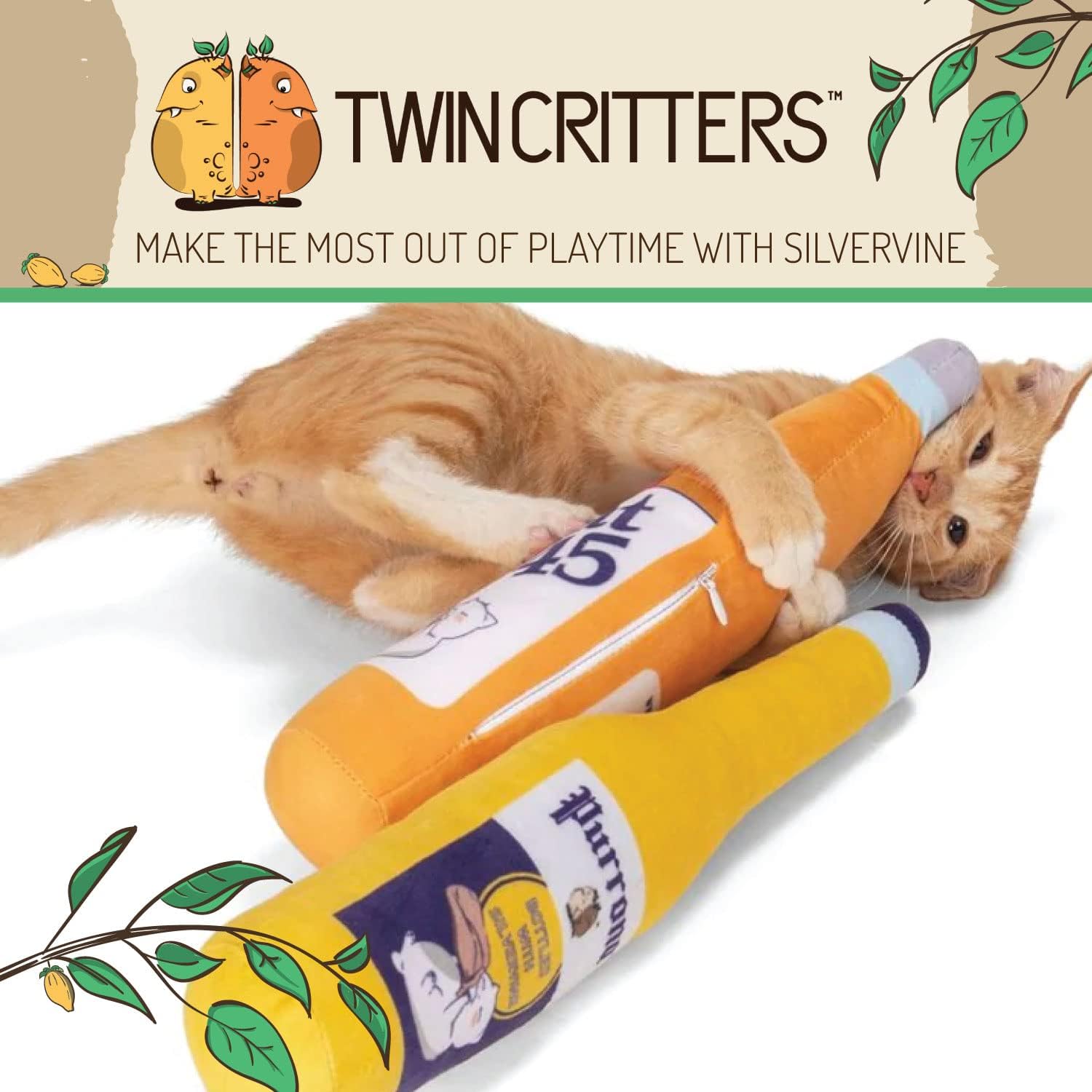 KittiForti 2-Pack Organic Silvervine Catnip Substitute Toys for Cats & Kittens | 100% All-Natural Wild Harvested Silvervine | 2 Refillable Beer