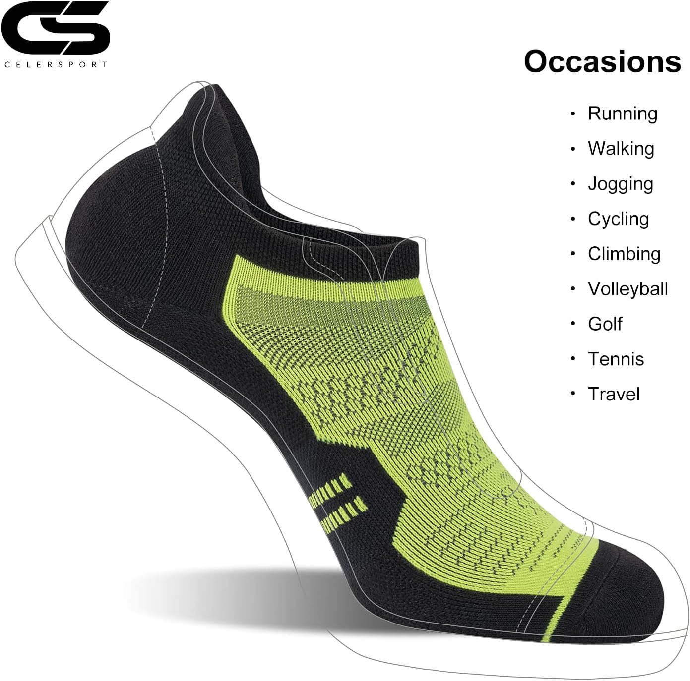CS CELERSPORT 6 Pack Women's Ankle Running Socks Cushioned Low Cut Tab Athletic Socks