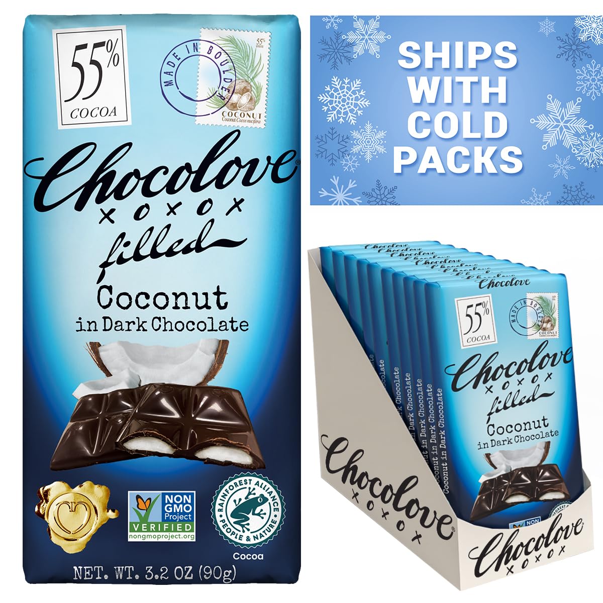 Chocolove Salted Caramel Chocolate Bars | 55% Cocoa | Silky Caramel with a Hint of Salt | Made with Premium Chocolate | Non-GMO, & Gluten-Free, 3.2 oz Bar (10 Pack)
