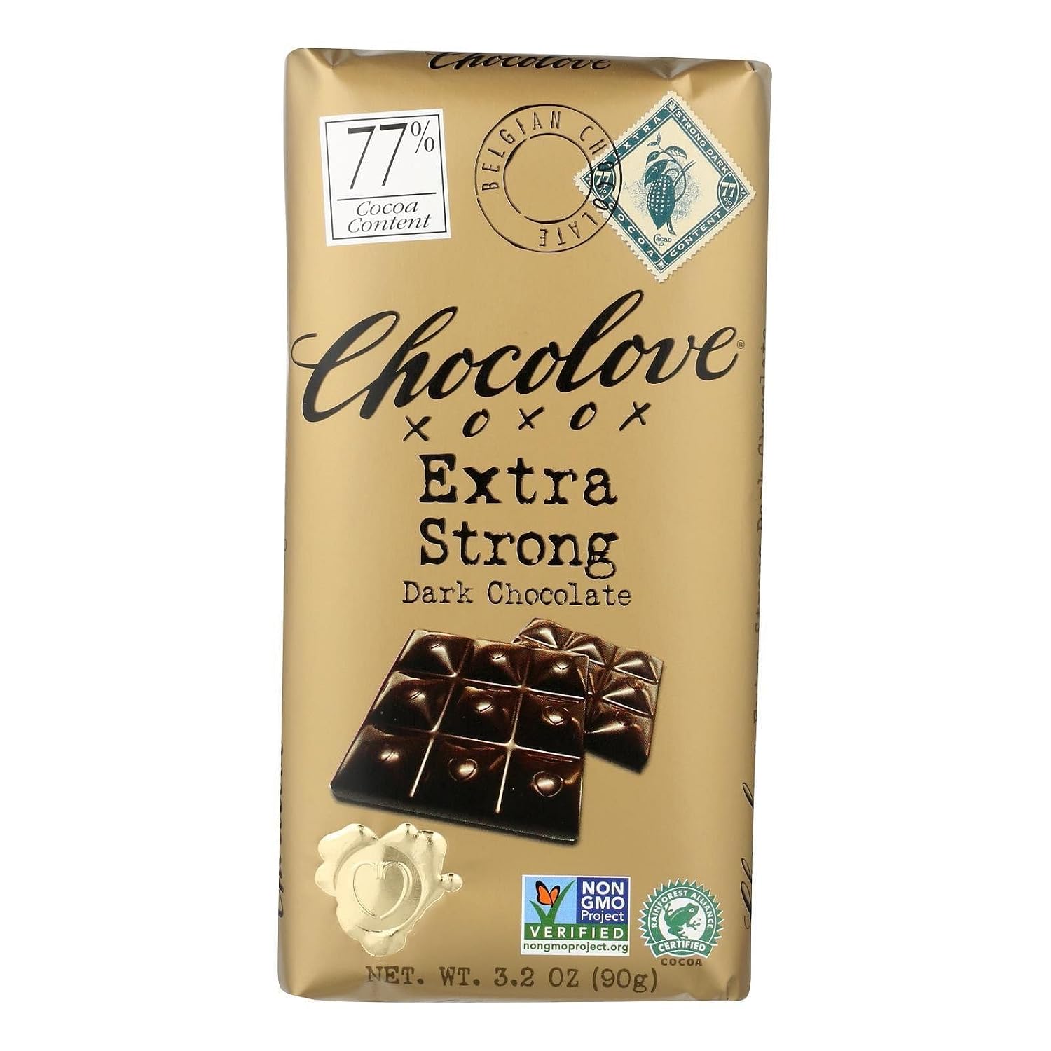 Chocolove Xoxox Premium Chocolate Bar - Dark Chocolate - Extra Strong - 3.2 Oz Bars - Case Of 12