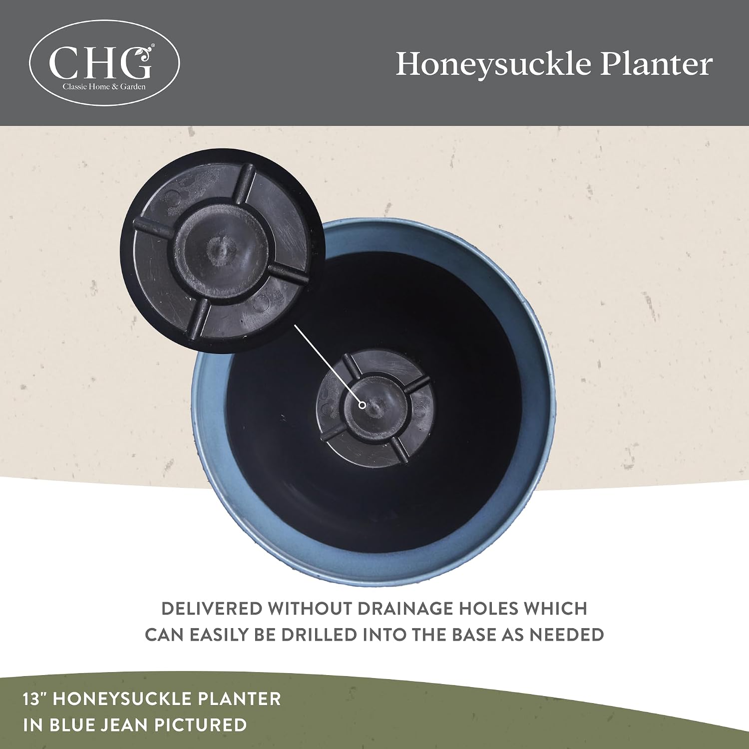 15" Honeysuckle Planter in Grained Beige