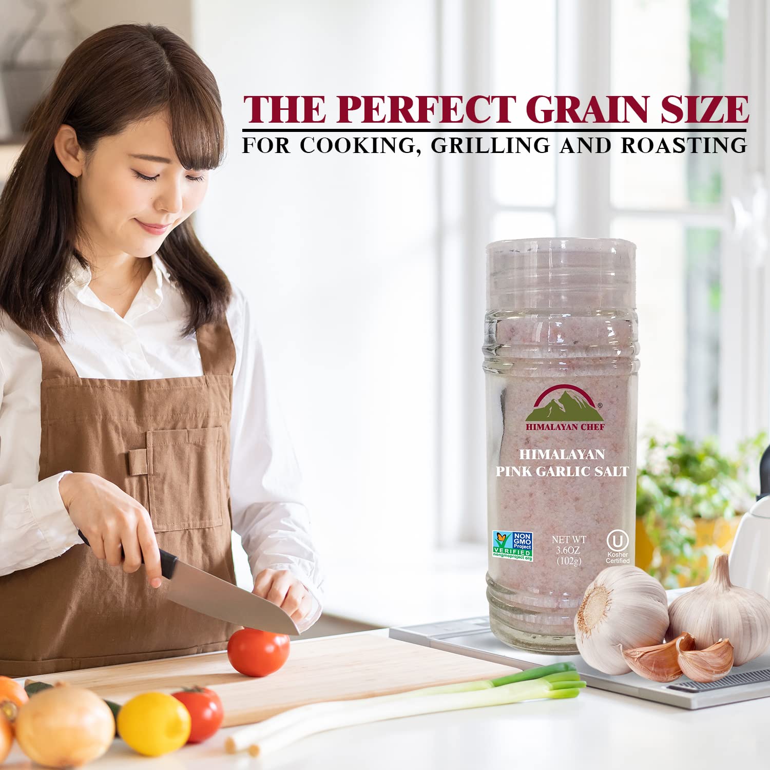Himalayan Chef Himalayan Pink Garlic Salt -3.6 Oz (Pack of 1), Small Grinder of Garlic Salt Seasoning, Natural & Certified