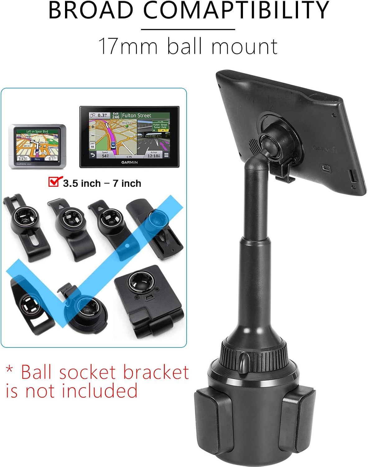 1Zero Solid GPS Cup Holder Mount for Garmin [Adjustable Arm]