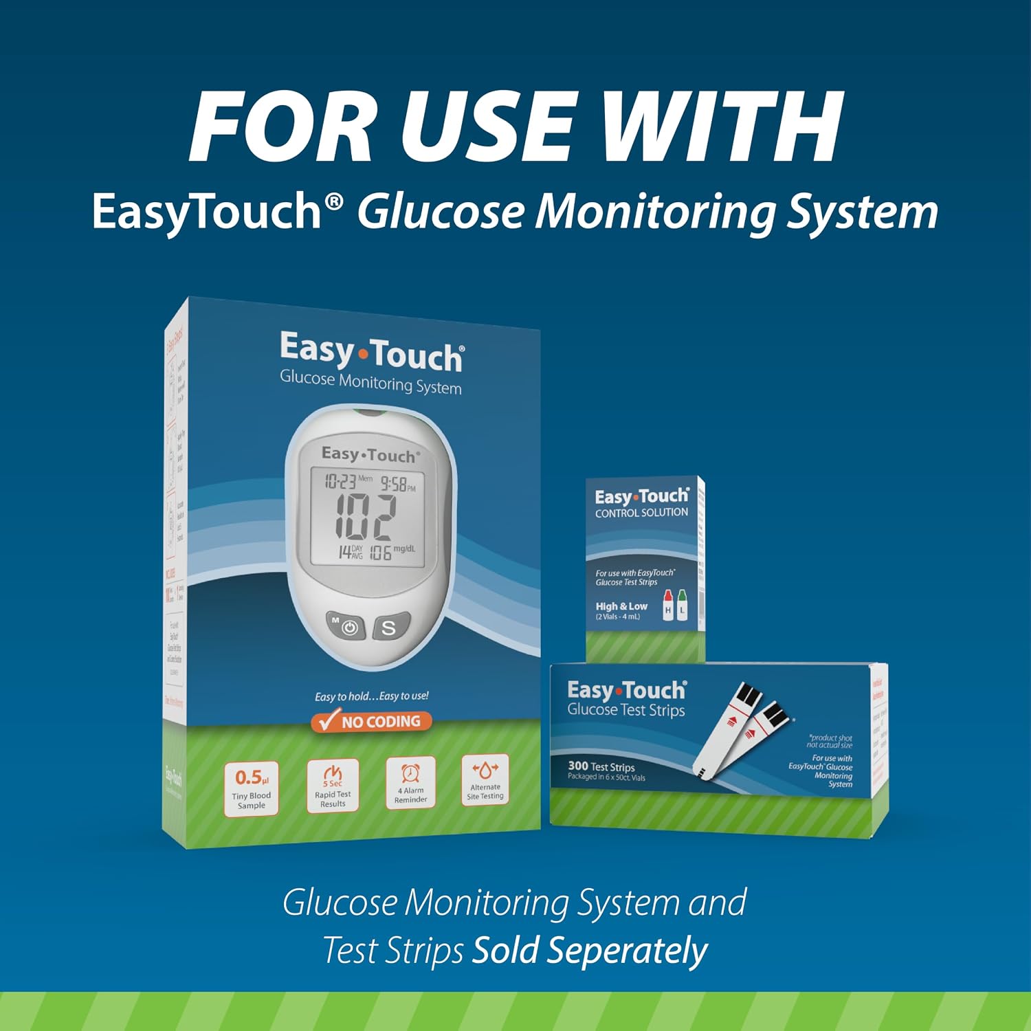 Easy Touch Control Solution Glucose Monitor Kit, Hi & Low, 2 Vials, 4 ml Each | Compatible with EasyTouch Glucose Monitoring System, 4 mL Each