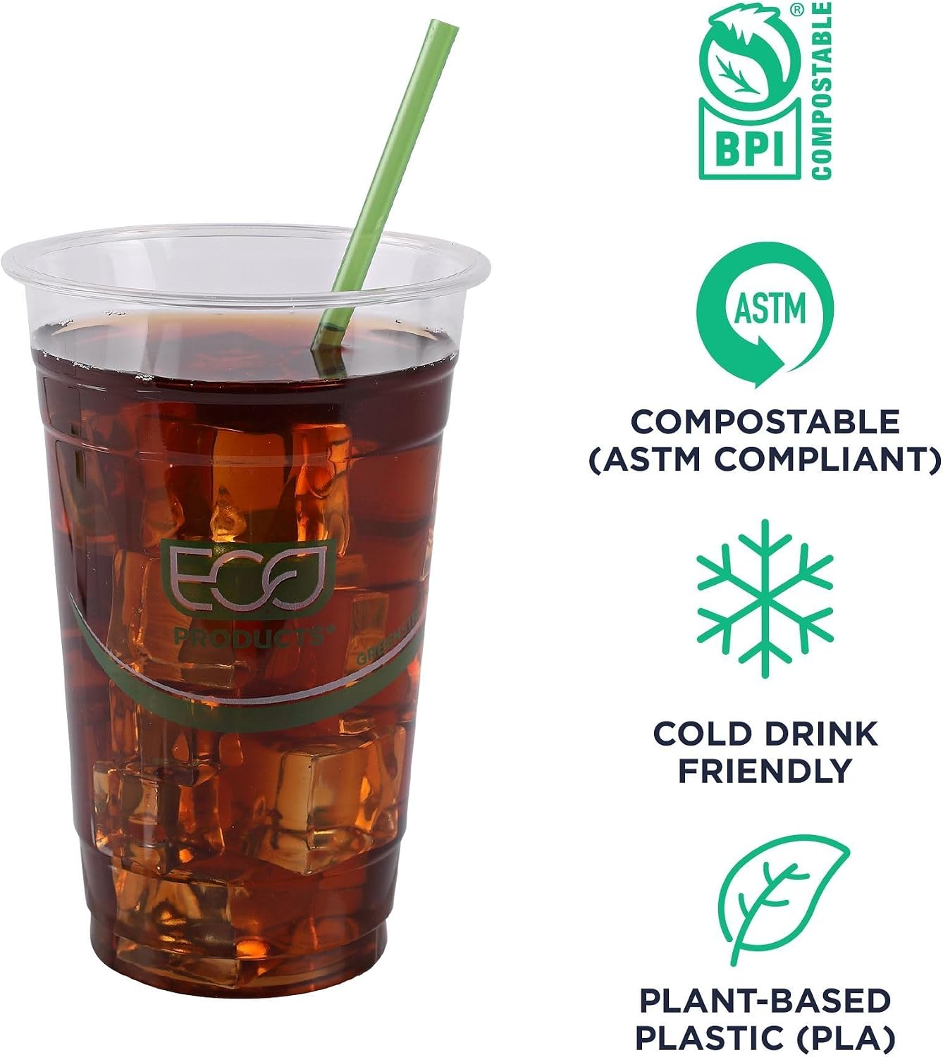 Eco-Products Compostable Paper Wrapped Plastic Straws, 7.75" Long, 5mm Diameter, Case of 9600, Green Disposable Plant Based PLA Plastic