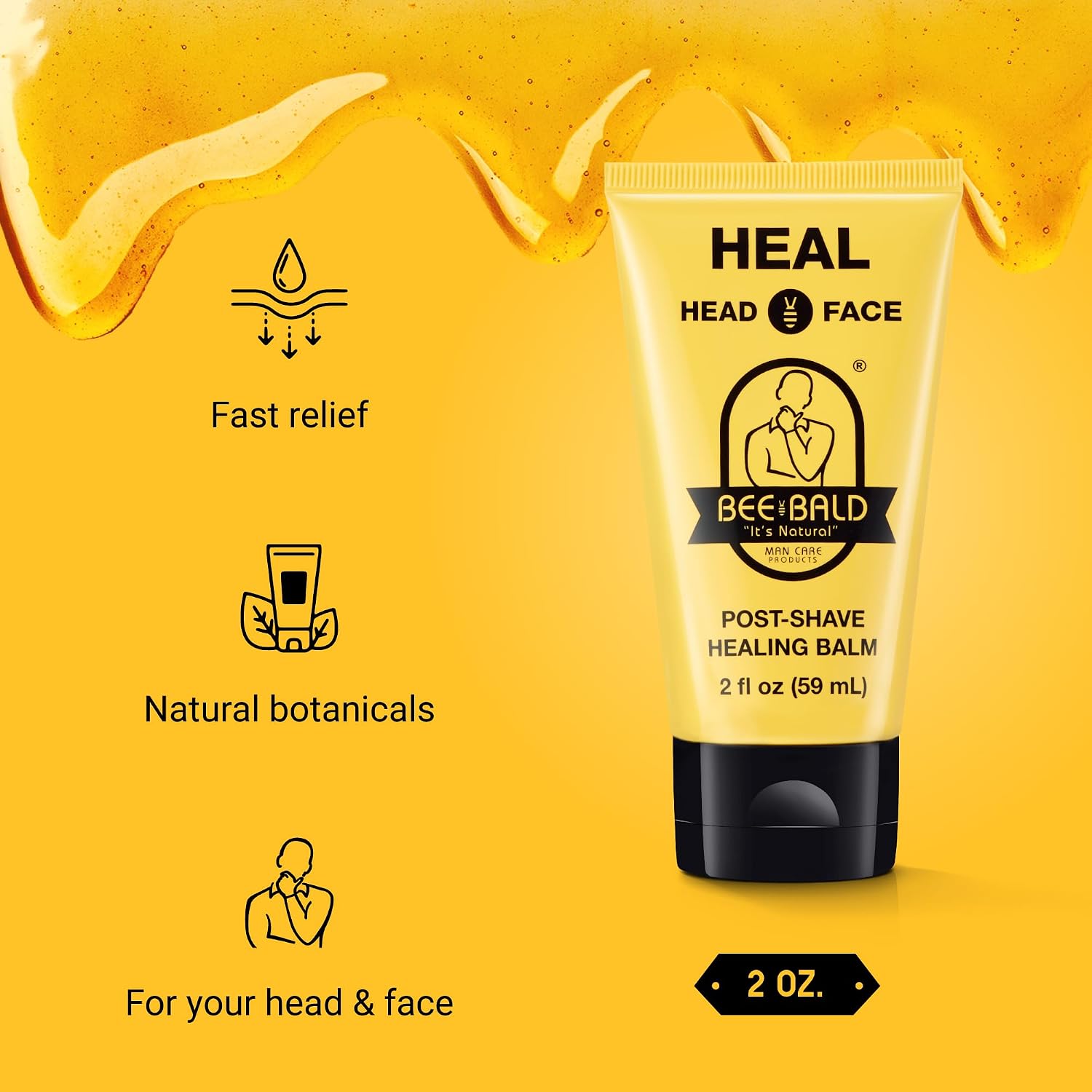 Bee Bald HEAL Aftershave for Men, Calm & Soothes, After Shave Balm, 2 fl oz | Immediately Calms & Soothes Irritated Skin. Treats Razor Burn, Redness, Bumps on Head or Face. Perfect For Sensitive Skin.