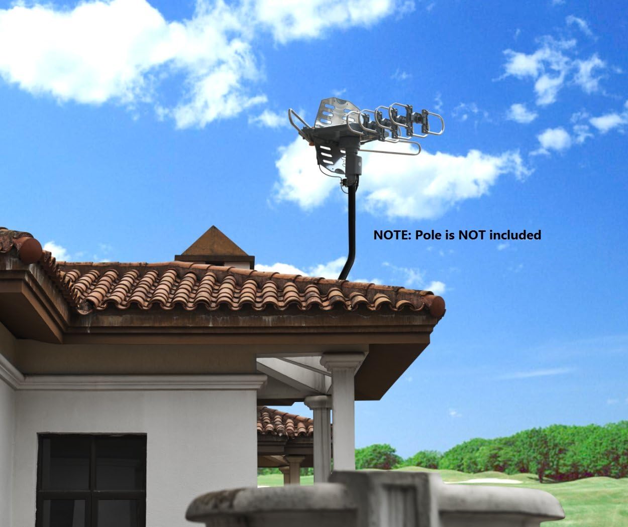 Amplified Digital Outdoor HDTV Antenna 150 Miles Long Range - 360 Degree Rotation Infrared Control - Tools Free Installation - Support 2 TVs