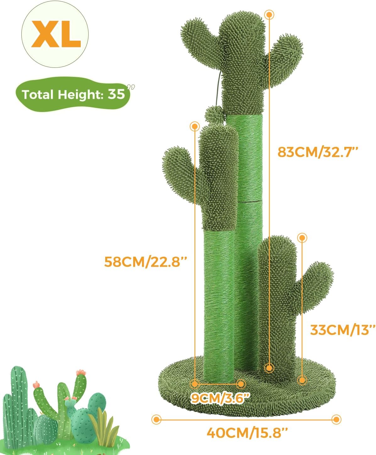 PAWZ Road Cactus Cat Scratching Post 23”Cat Scratcher with Toy Ball