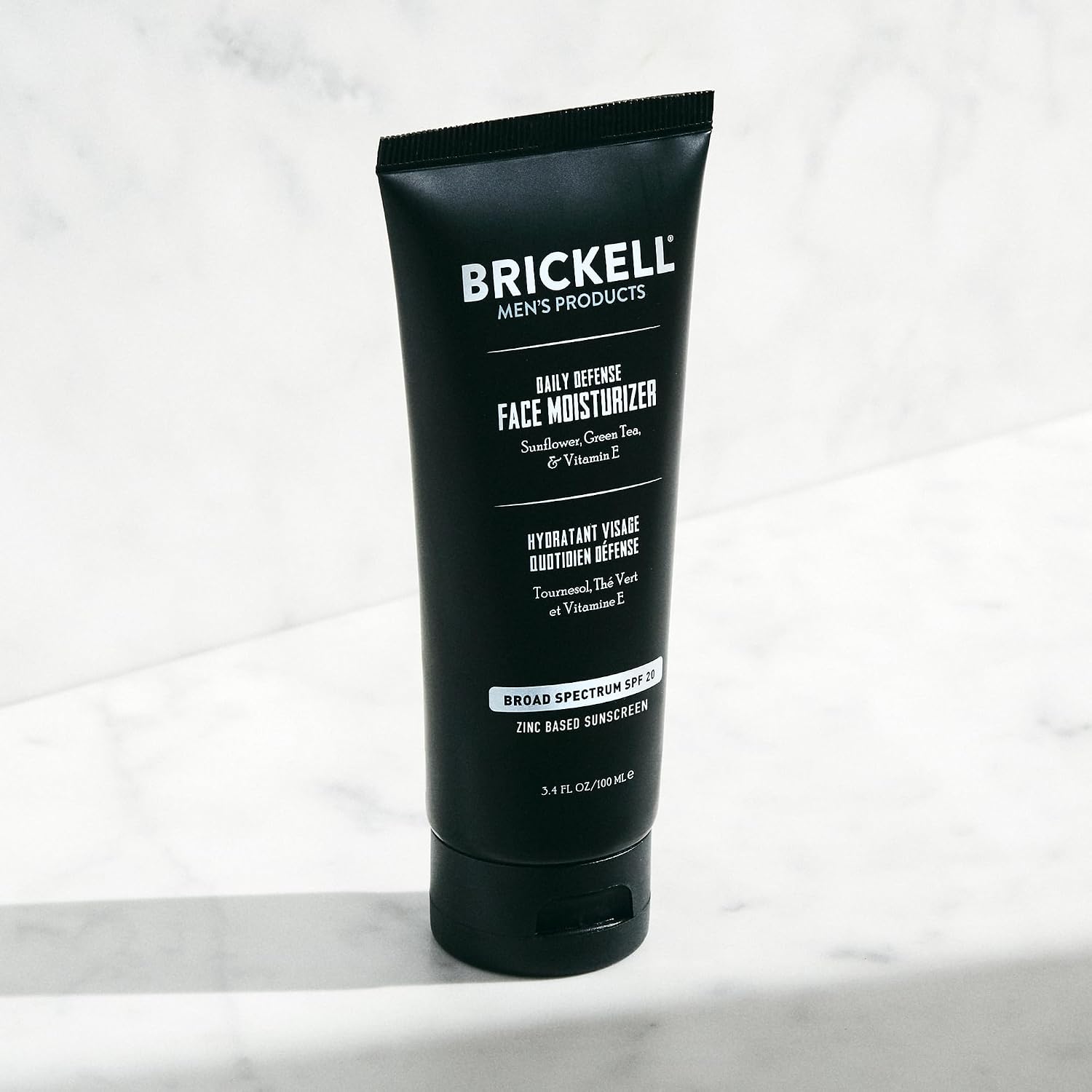 Brickell Men's Daily Defense SPF20 Face Moisturizer for Men, Moisturizing Mineral Sunscreen, Hydrates & Protects Skin Against Harmful UVA/B Rays