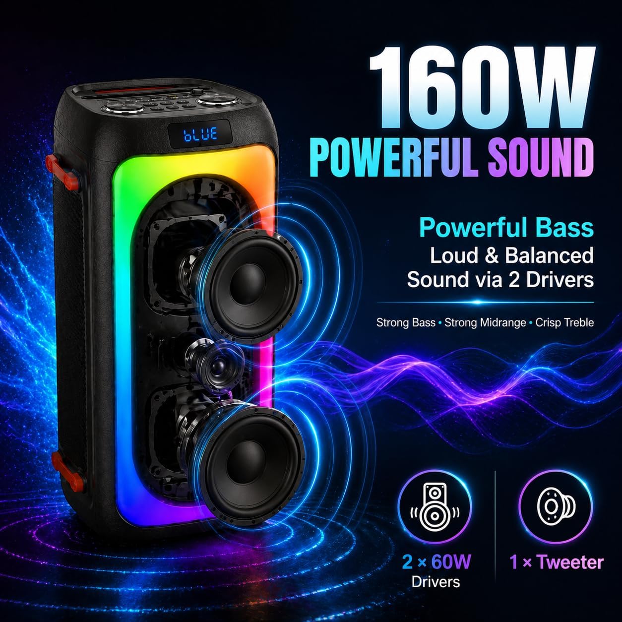 Karaoke Machine with 2 Rechargeable Wireless Microphones, Portable PA System with LED Lights, Bluetoot 5.3