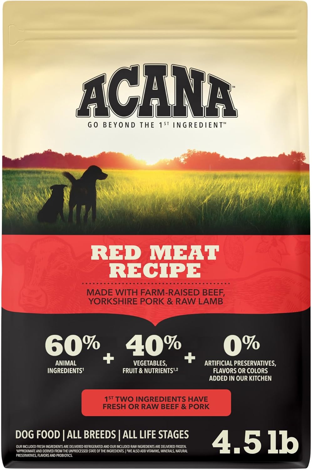 ACANA Grain Free Dry Dog Food Red Meat Recipe 4.5lb. Bag | Freeze Dried, Grain Free, High Protein, Made in the USA, Omega-3 Fatty Acids, Digestive Health, Global Quality Ingredients