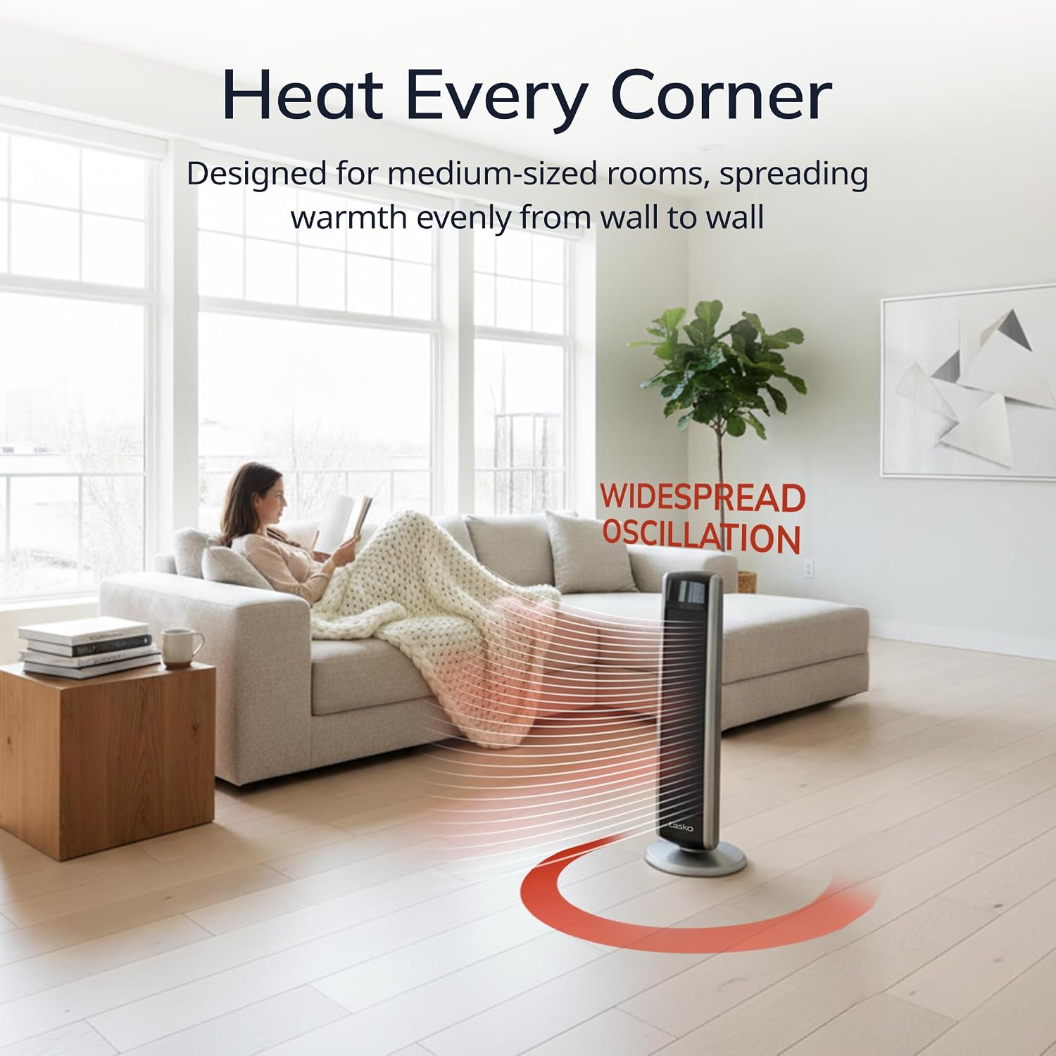 Lasko Oscillating Digital Ceramic Tower Space Heater - 29” - 5586 - Black | Built-In Handle, For Large Rooms, Cool Touch Housing, Overheat Protection Adjustable Thermostat, Timer, Remote, 1500W