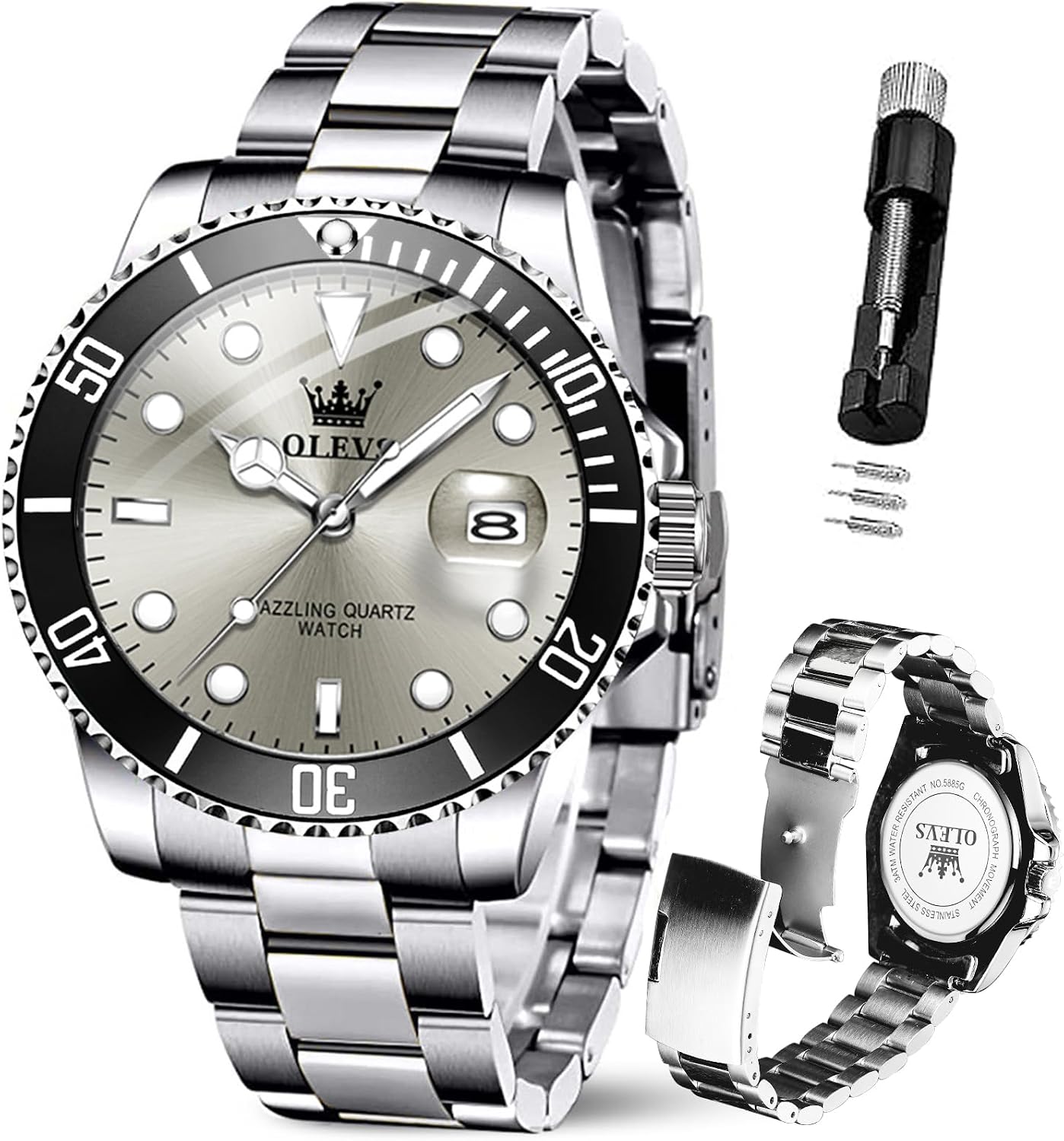 OLEVS Luxury Watches for Men Big Stainless Steel Waterproof Quartz Analog
