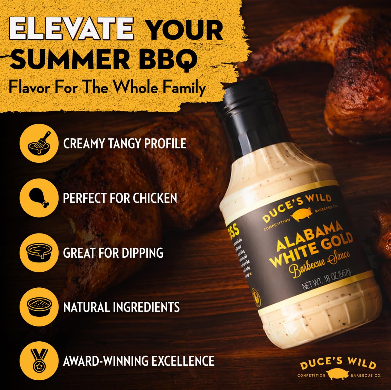 Duce’s Wild Barbecue Alabama White Gold Mayo-Based White Sauce - 18 oz.