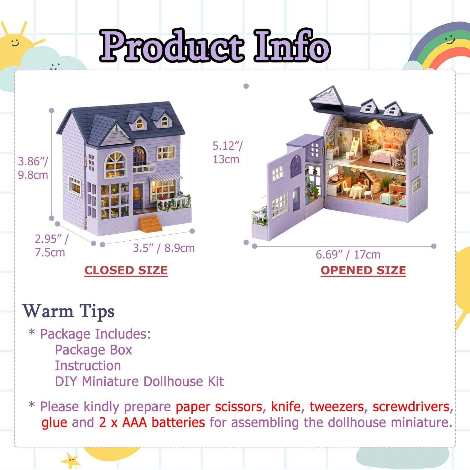 DIY Miniature Dollhouse Kit with Furniture Plus Dust Proof | 1:24 Scale Creative Room Mini Wooden Doll House Accessories for Kids Teens Adults Aged 14+(Beach Cottage)