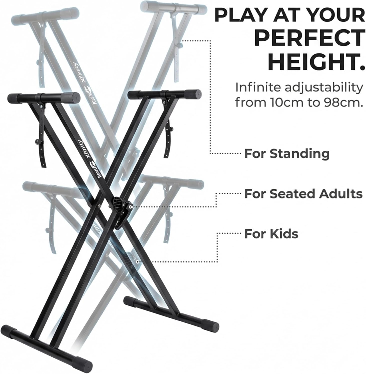 RockJam RJX29 Adjustable X Frame Keyboard Stand with Locking Straps