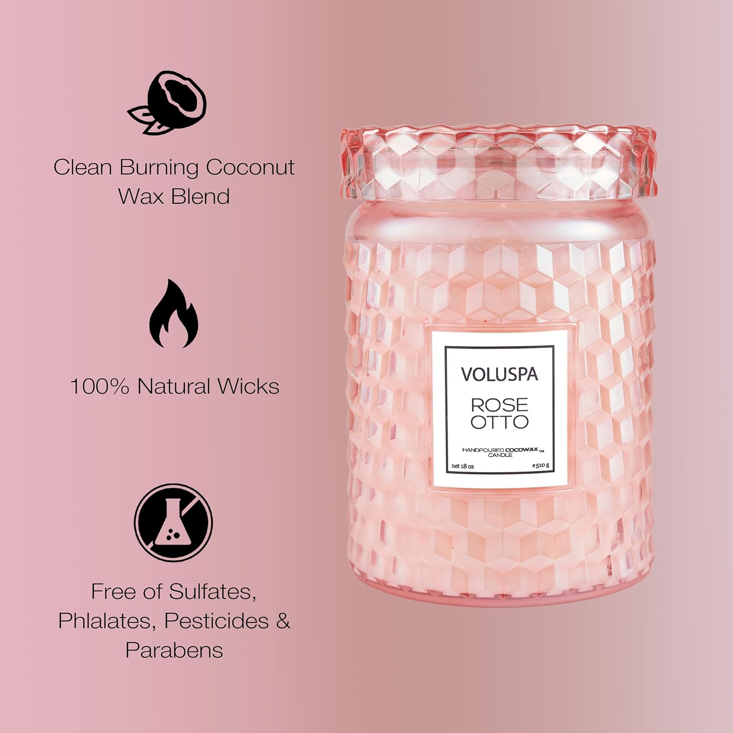 Voluspa Milk Rose, Large Candle Jar, 18 Ounce, 100 Hour Burn Time, Coconut Wax for Clean Burning, Handcrafted in the USA