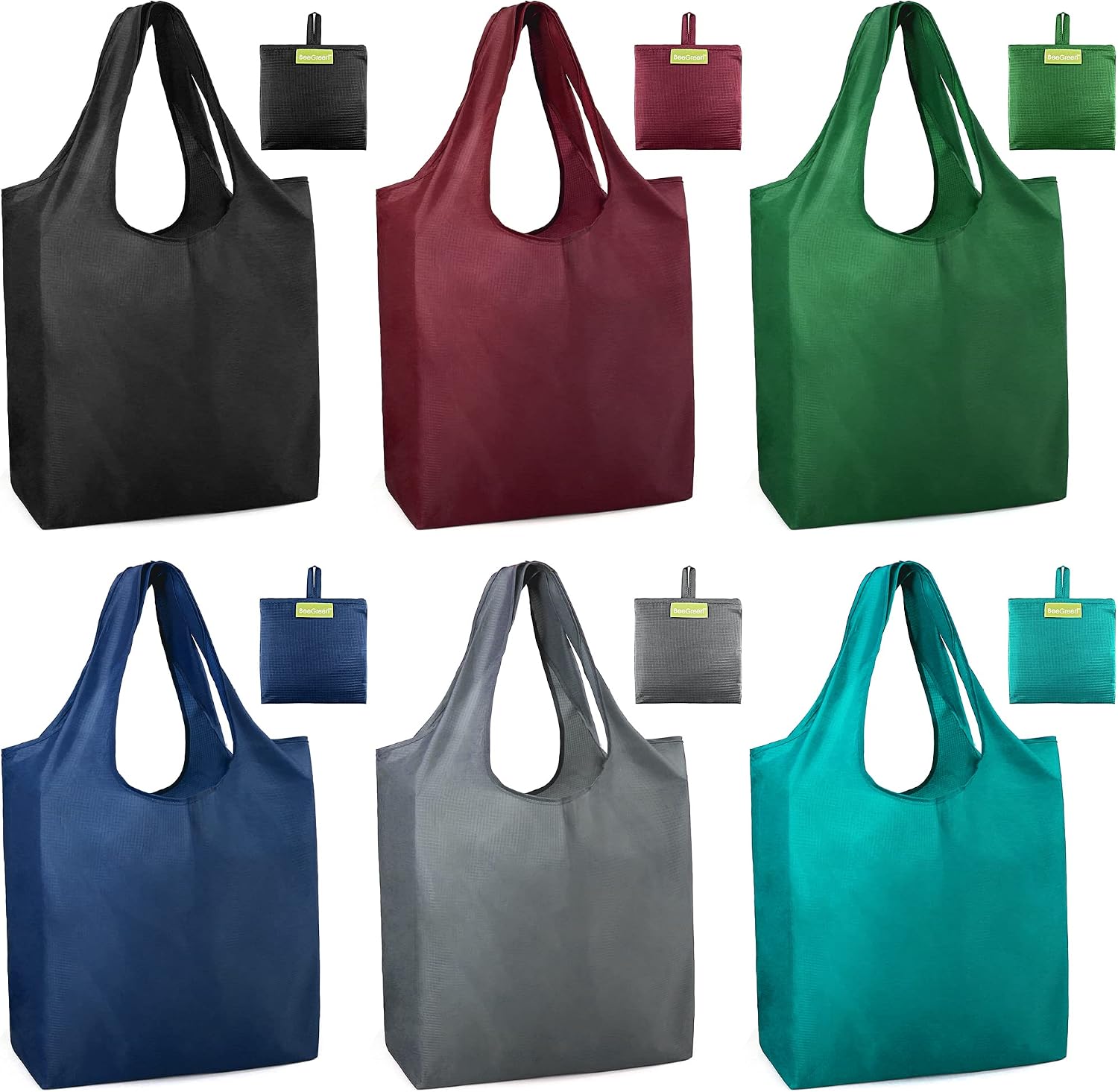 BeeGreen Grocery Bags | Reusable Gift Bags, Large Tote for Women & Foldable Beach Bag - 6 Pack Reusable Bag With Handles | Collapsible Cute Cloth Storage for Market, Holiday & Shopping | Washable​