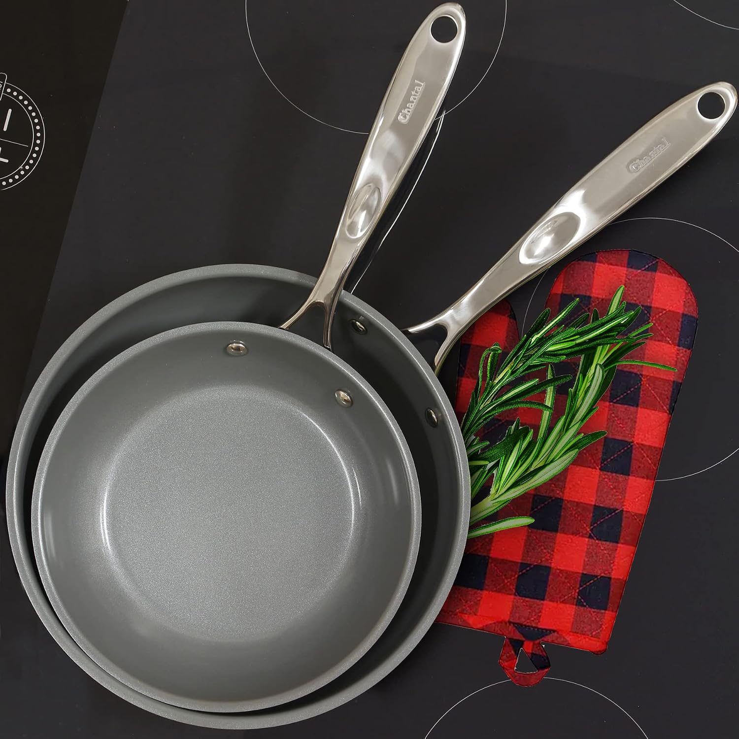 Chantal Induction 21 Steel 1 quart NonStick Saucepan with Tempered Glass Lid, Ceramic Non Stick, Brushed Stainless Steel