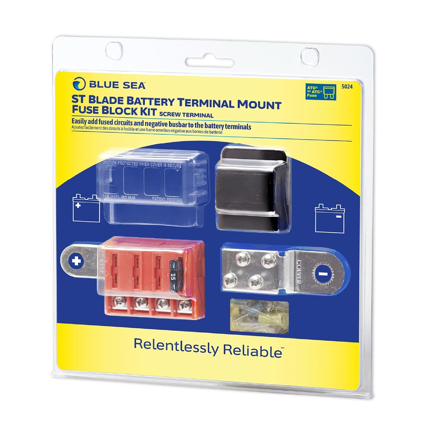 Blue Sea Systems ST Blade Fuse Block 6 Way Circuits with Negative Bus and Cover, 100 Amps, 5025