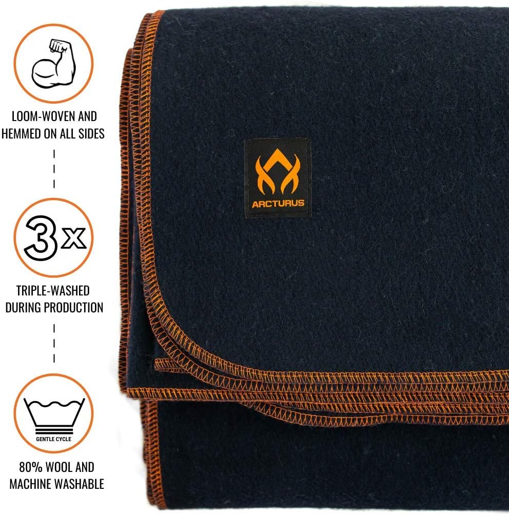Arcturus Military Wool Blanket - Warm, Thick, Washable - Great for Outdoors, Camping, Stadium Blanket, Picnics, Travel - Car & Bushcraft Survival Kits