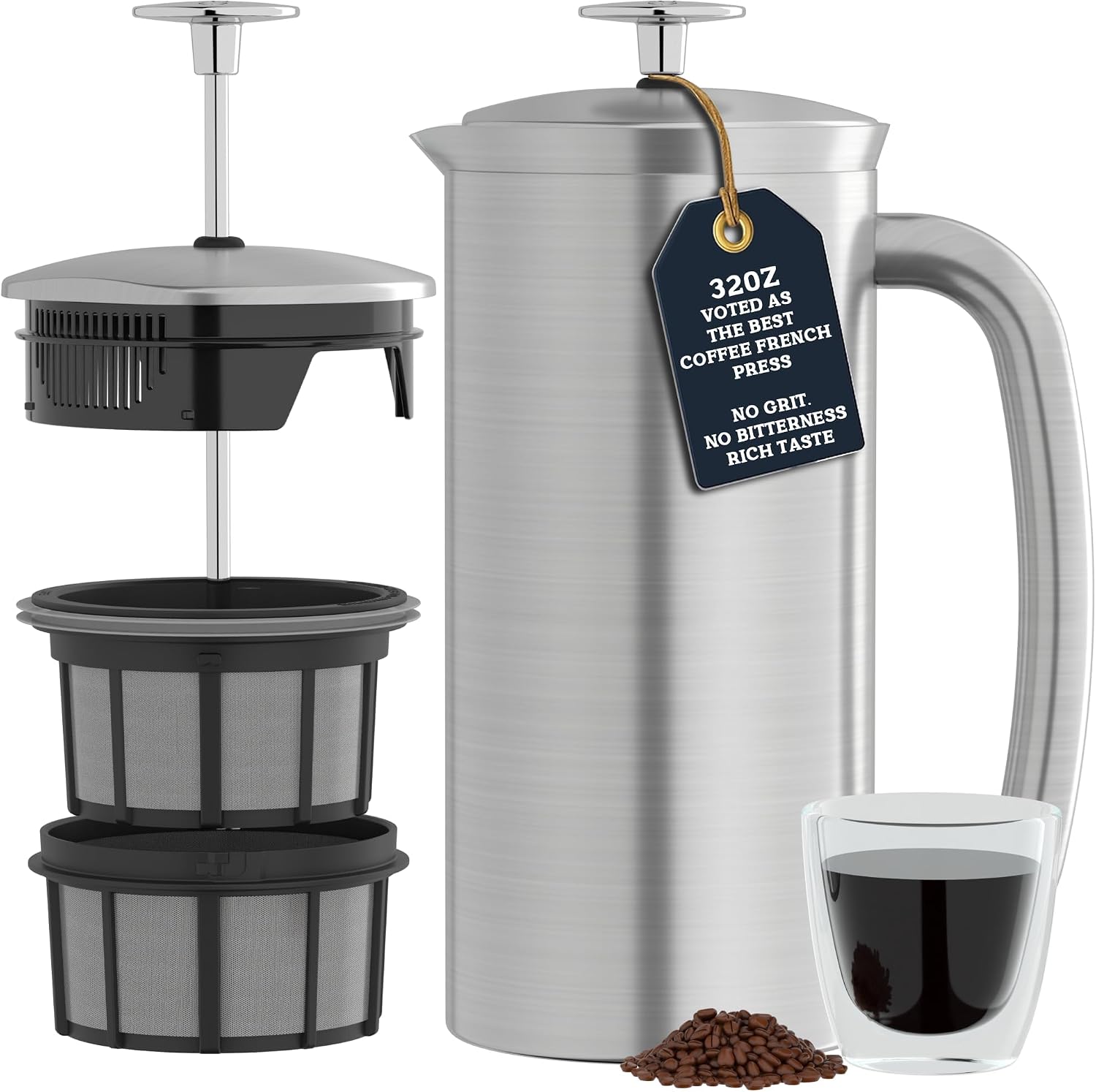 ESPRO P7 French Press, 18oz, Brushed, Stainless Steel Coffee Maker | Double Filter Coffee Press, Grit-Free Coffee, Heat Resistant Insulated tea Press, Easy Hot and Cold Coffee Brewer, Tea Brewer